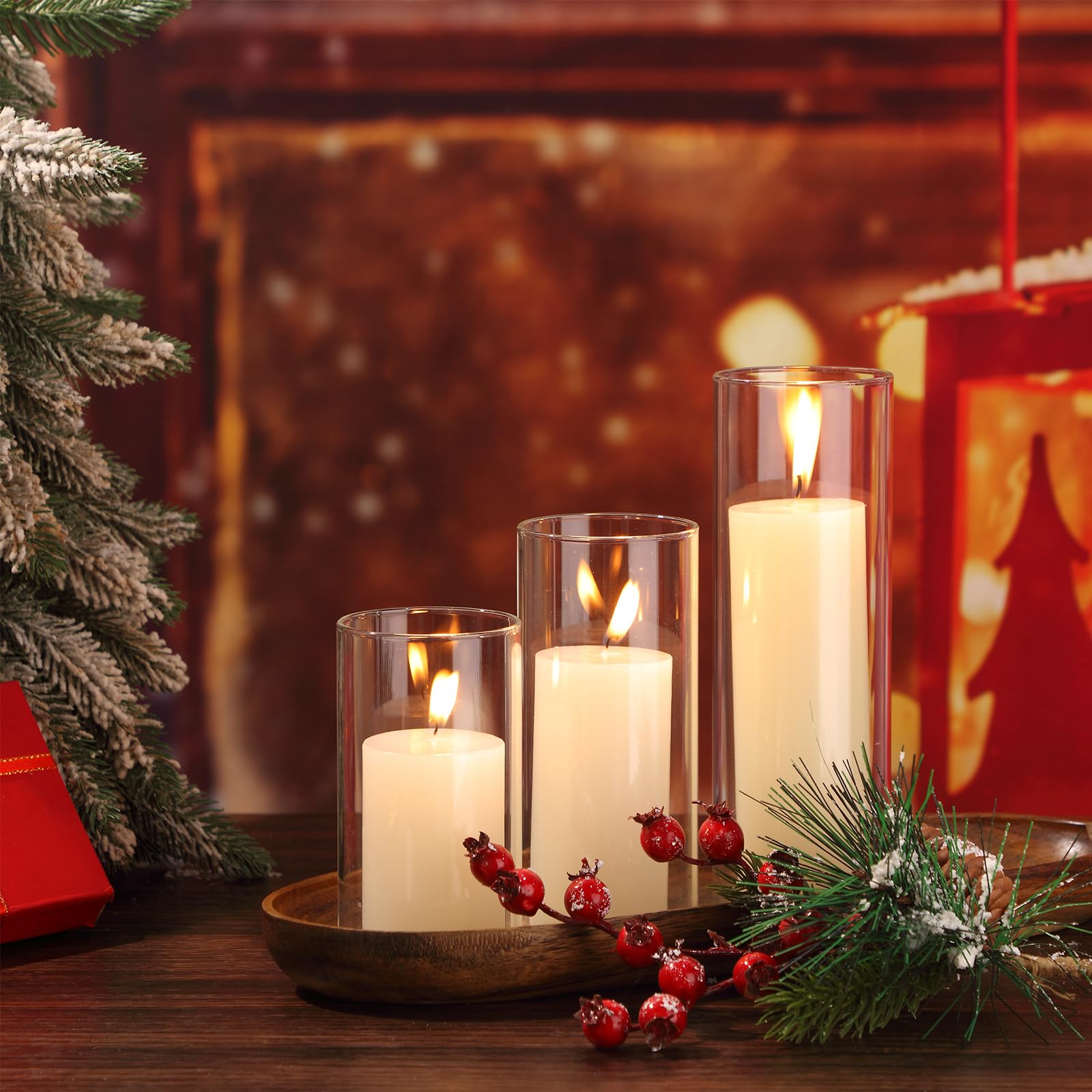 Shihanee 36 Pcs Ivory White Pillar Candles with Clear Glass Cylinder Vases - 18 Sets (2.6