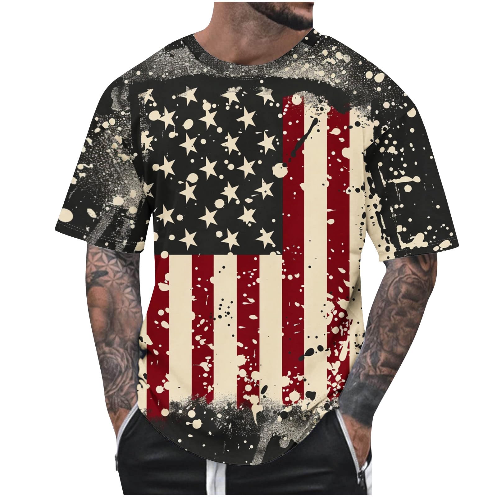 Men's Patriotic Tie Dye T-Shirt - American Flag Graphic Short Sleeve Summer Top for 4th of July Celebrations, BBQ Parties & Outdoor Events (2024)