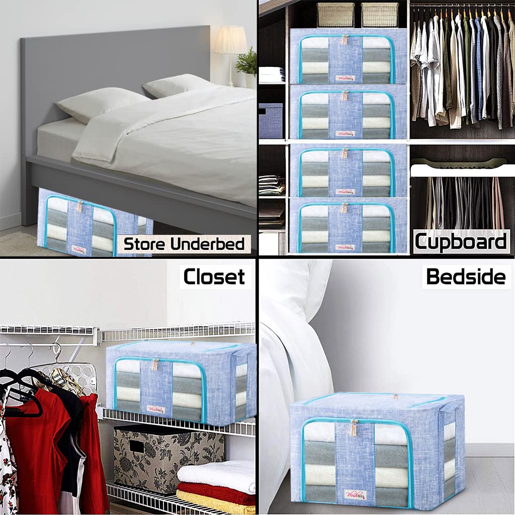 BlushBees® 4-Pack Large Collapsible Storage Boxes with Metal Supports - 20×16×15 Inch Oxford Fabric Organizers for Clothes, Quilts & Linens | Perfect for Closet, Bedroom & Home Organization