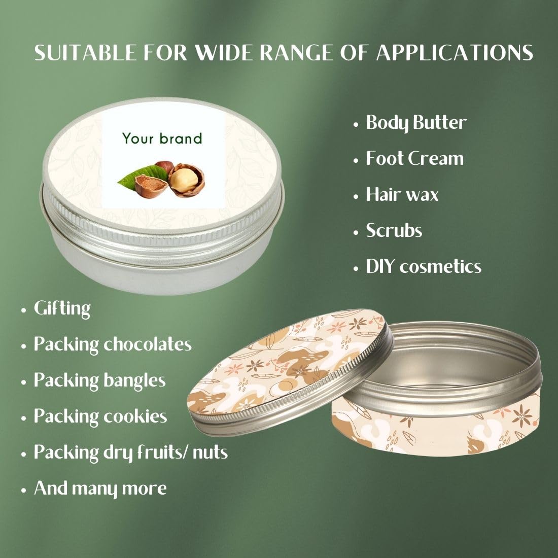 Kalart Creations 50ml Aluminum Cosmetic Cream Jars with Threaded Lid & EPE Liner - Pack of 5 | Reusable Storage Containers for Creams, Balms, Scrubs, Waxes | Perfect for DIY Skincare, Travel & Salon Use