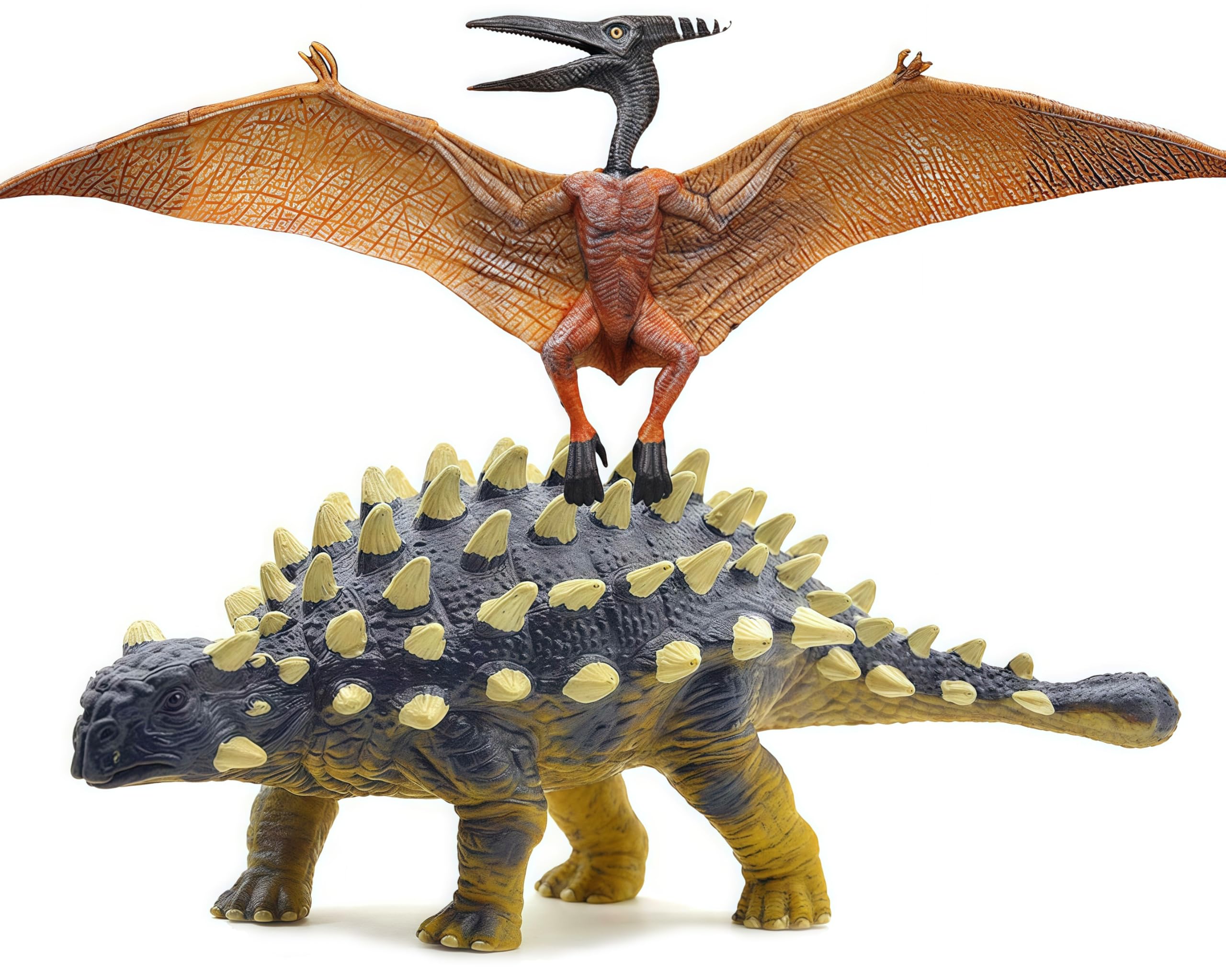 Realistic Ankylosaurus & Pteranodon Dinosaur Action Figures - 2 Pack Kids Toys for Collecting, Home Decor, Birthday Party Favors, Cake Toppers | Perfect Gift for Boys & Girls | STEM Learning & Imaginative Play