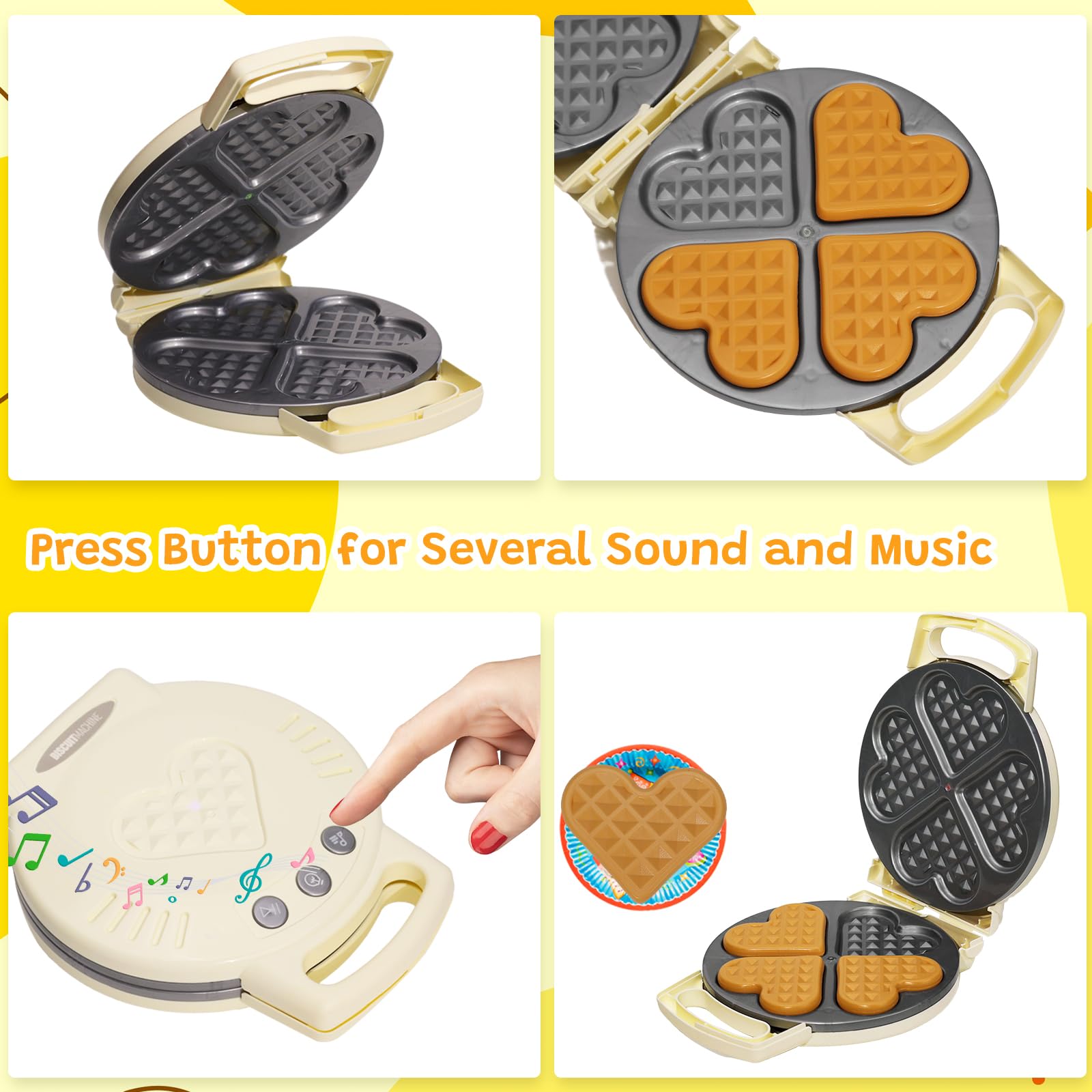 Kids Pretend Play Kitchen Set - Waffle Maker Toy with 4 Bread Pieces, Tongs & Sauce Bottle | Educational Cooking Toys for Toddlers | Perfect for Role Play, Birthday Gifts & Preschool Learning Activities