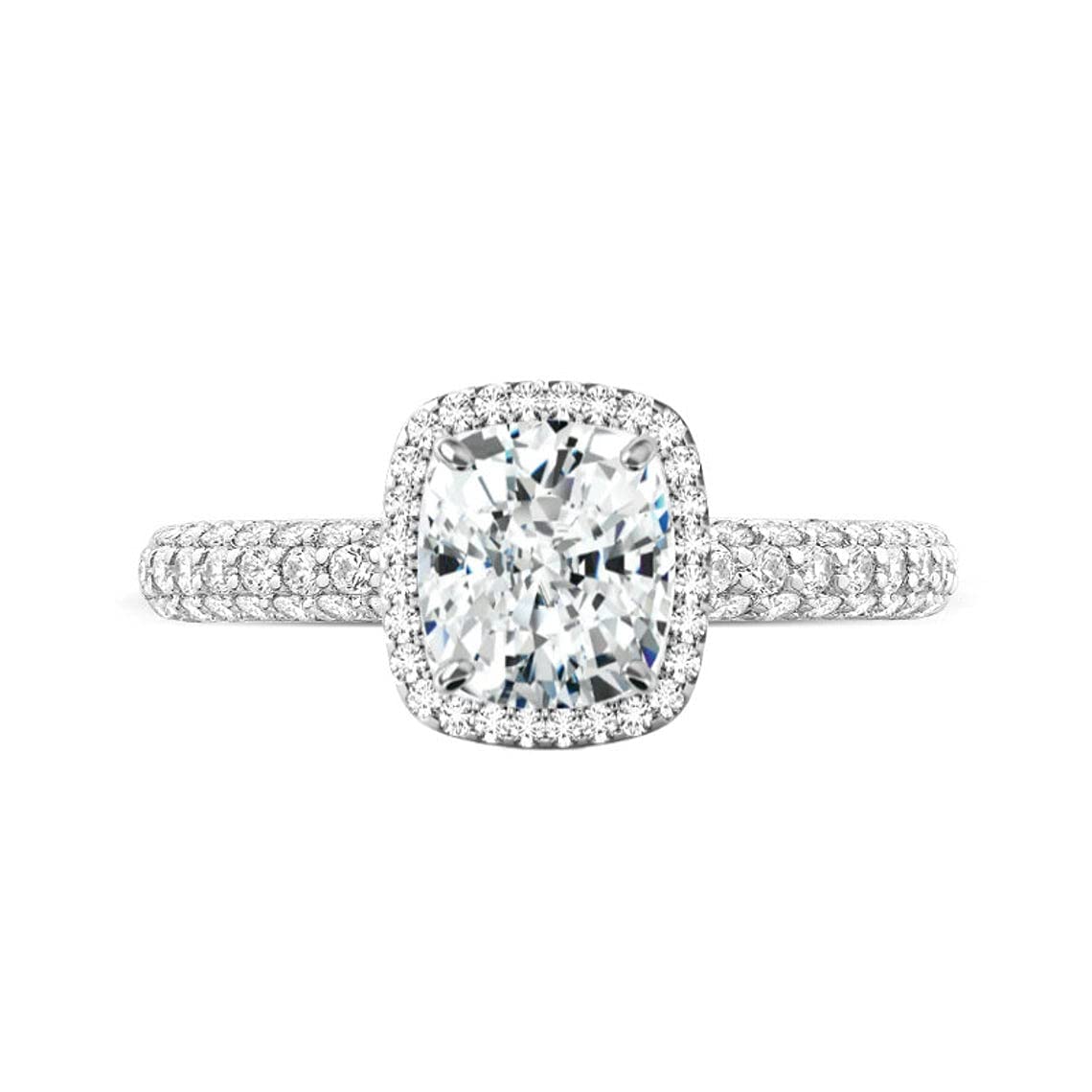 2CT Ice Crushed Cushion Cut Colorless Moissanite Engagement Ring - Wedding & Bridal Ring Set, Diamond Alternative Solitaire with Halo Accent - Vintage Antique Style in 14K Gold or Sterling Silver by Siyaa Gems - Perfect for Proposals, Anniversaries & Special Occasions
