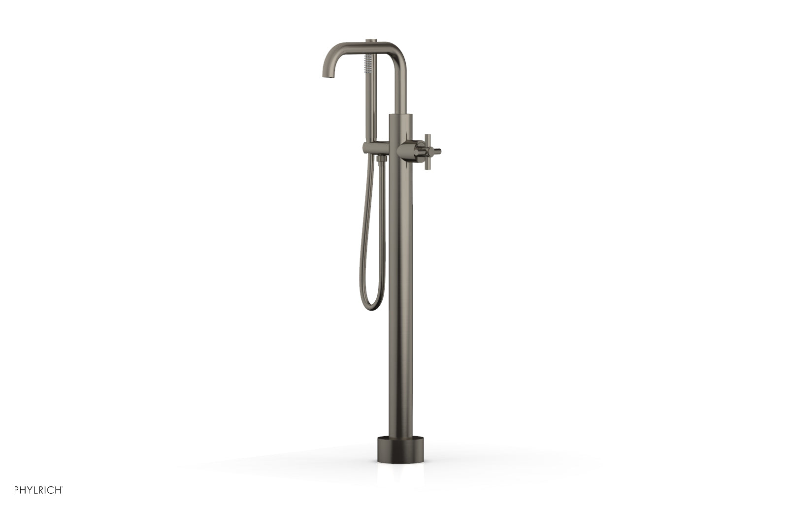 Premium Tall Floor Mount Tub Filler with Cross Handle & Hand Shower - D131 45 01 - Ideal for Modern Bathroom Renovations and Spa-Like Showers