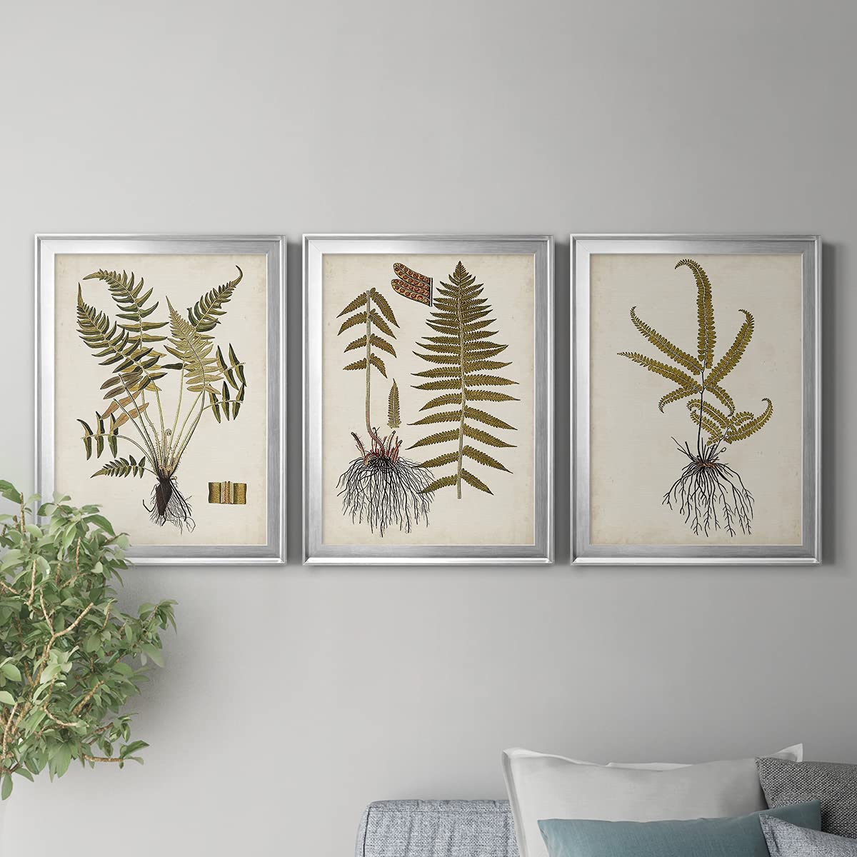 Renditions Gallery Wall Art Set - 3 Piece Silver Framed Canvas with Animals, Floral & Fern Botanical Designs - Modern Kitchen Décor & Eclectic Home Decor - 22x30 Inches Each Panel - Perfect for Living Room, Bedroom & Office Wall Decor