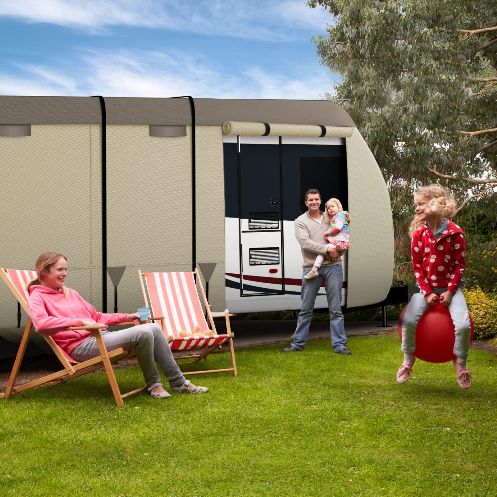 Umbrauto Premium 7-Layer RV Travel Trailer Cover - Waterproof & Windproof Camper Cover for 18-20 Foot Trailers with 4 Tire Covers, Tongue Jack Cover & Gutter Protection - Perfect for Outdoor Storage, Winter Protection & Long Road Trips