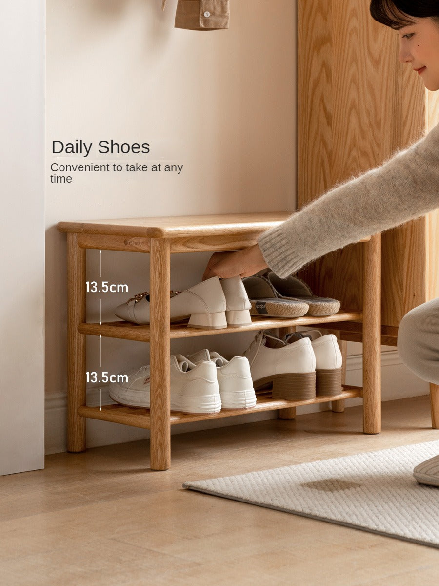 Solid Oak Wood Shoe Bench - Durable Entryway Stool for Putting On Shoes, Boots & Sneakers - Perfect for Hallway, Bedroom or Mudroom Organization