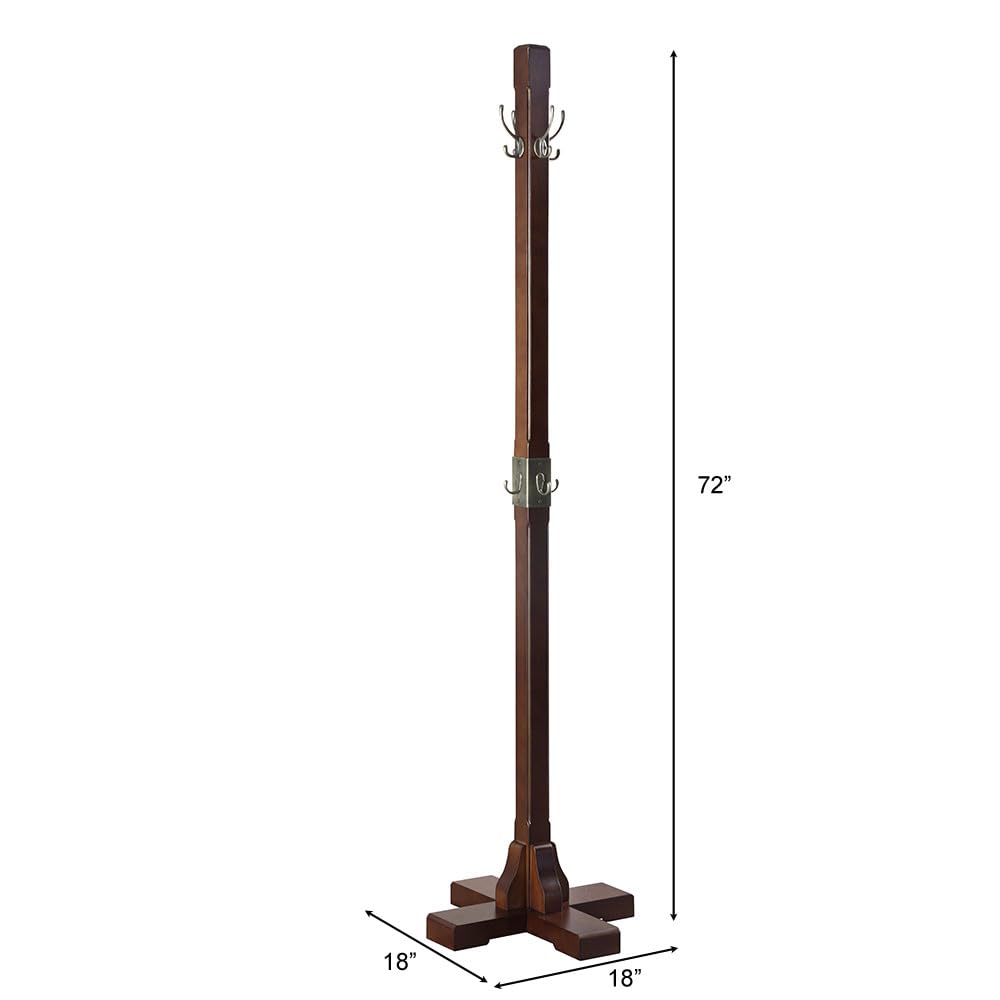 Proman Products Windsor Freestanding Wooden Coat Rack Stand with 12 Hanger Hooks - Walnut Finish for Clothes, Hats, Purses & Bags - Perfect for Entryway, Bedroom, Living Room, Office & Mudroom Organization