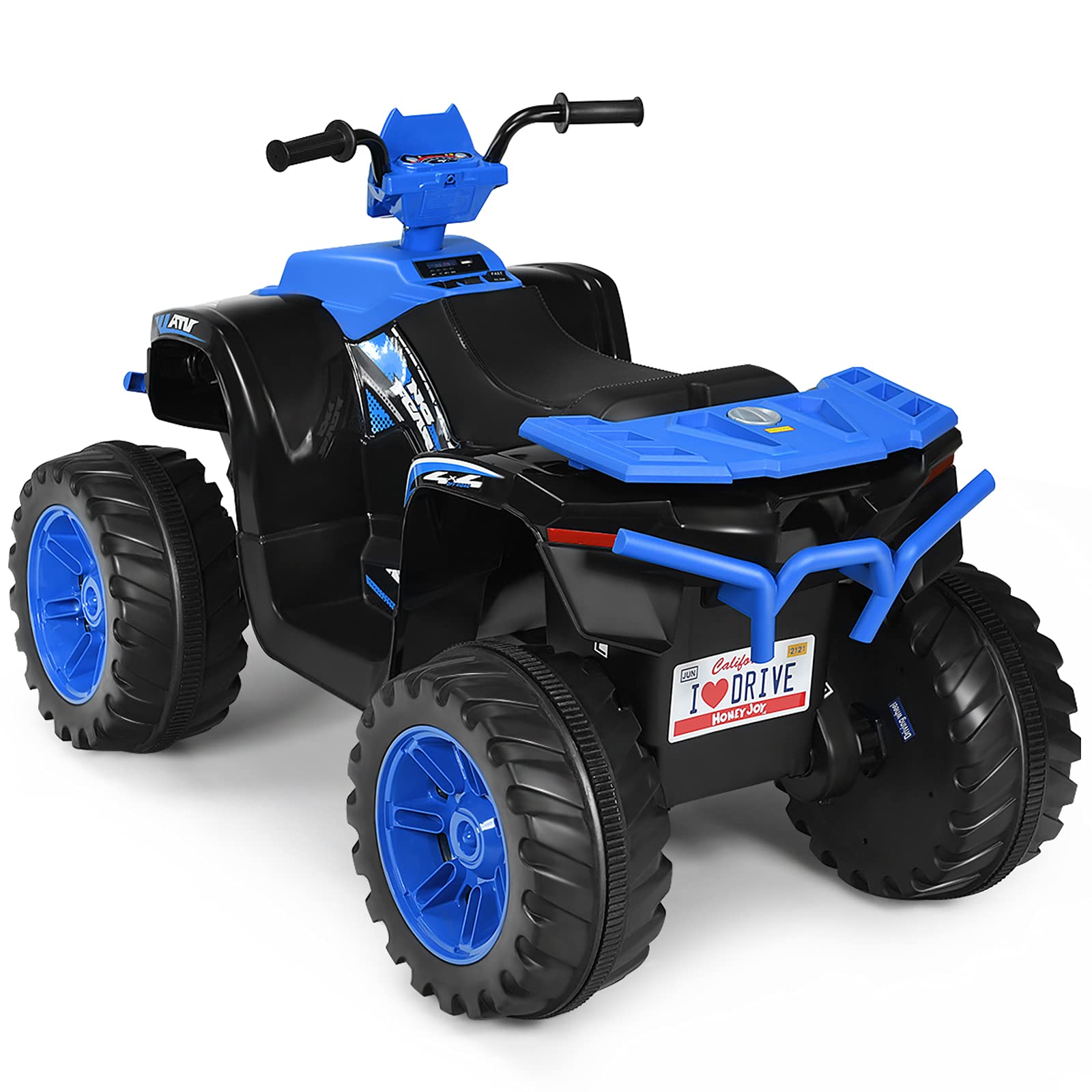 HONEY JOY 12V Kids Electric Ride On ATV Quad - 4-Wheeler Battery Powered Toddler Toy with 2 Speeds, LED Headlights, Slow Start, Horn & Music - Blue Off-Road Vehicle for Boys & Girls - Perfect for Indoor Playrooms & Outdoor Backyard Adventures