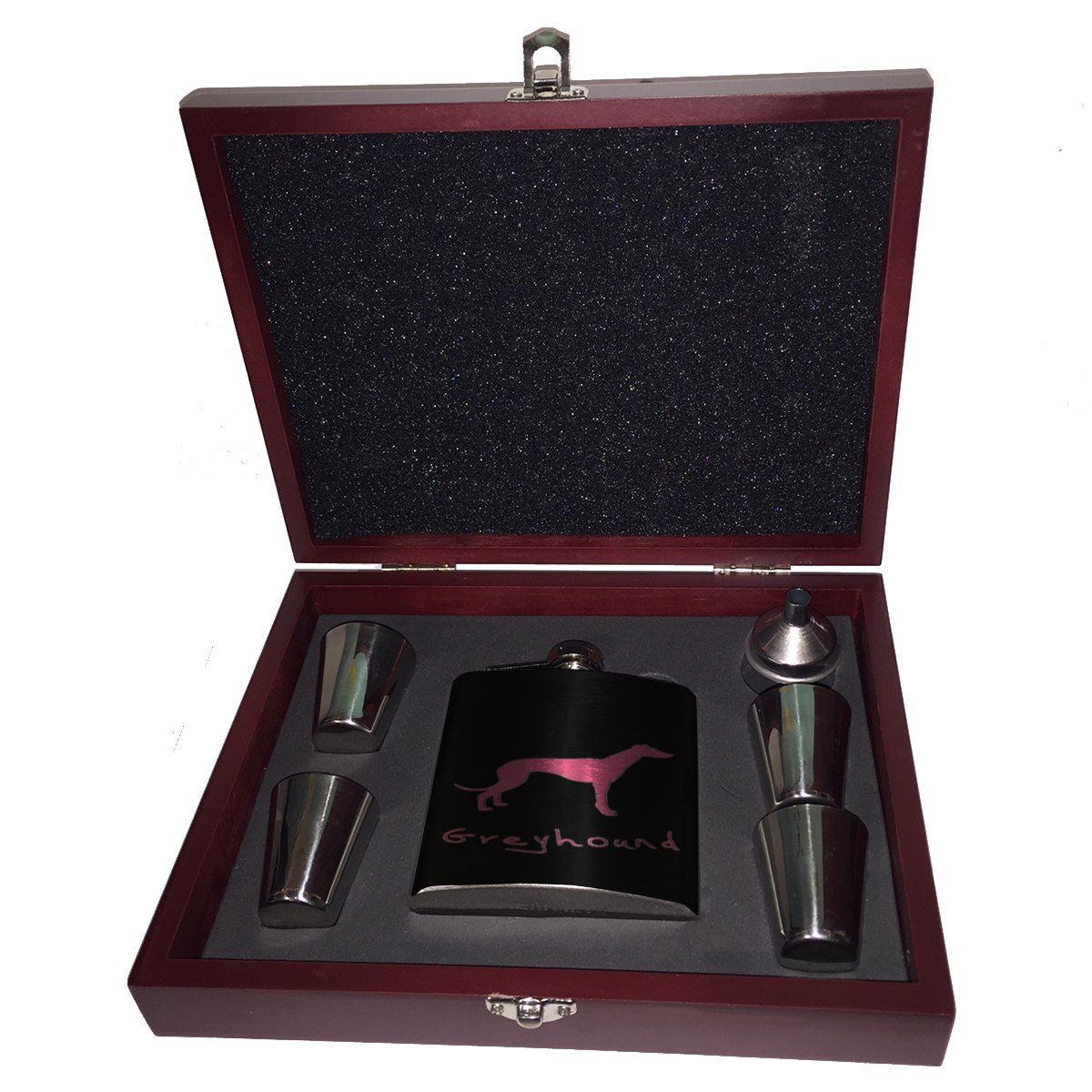 Premium Greyhound-Themed Flask & Wooden Gift Box Set - Perfect for Whiskey Lovers, Collectors & Unique Gifts (Home Bar, Camping, Parties)
