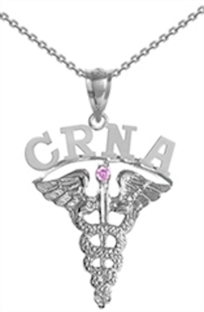 CRNA Nurse Jewelry Gift - Sterling Silver Necklace with Pink Sapphire for Nurses, Graduation, Appreciation & Special Occasions