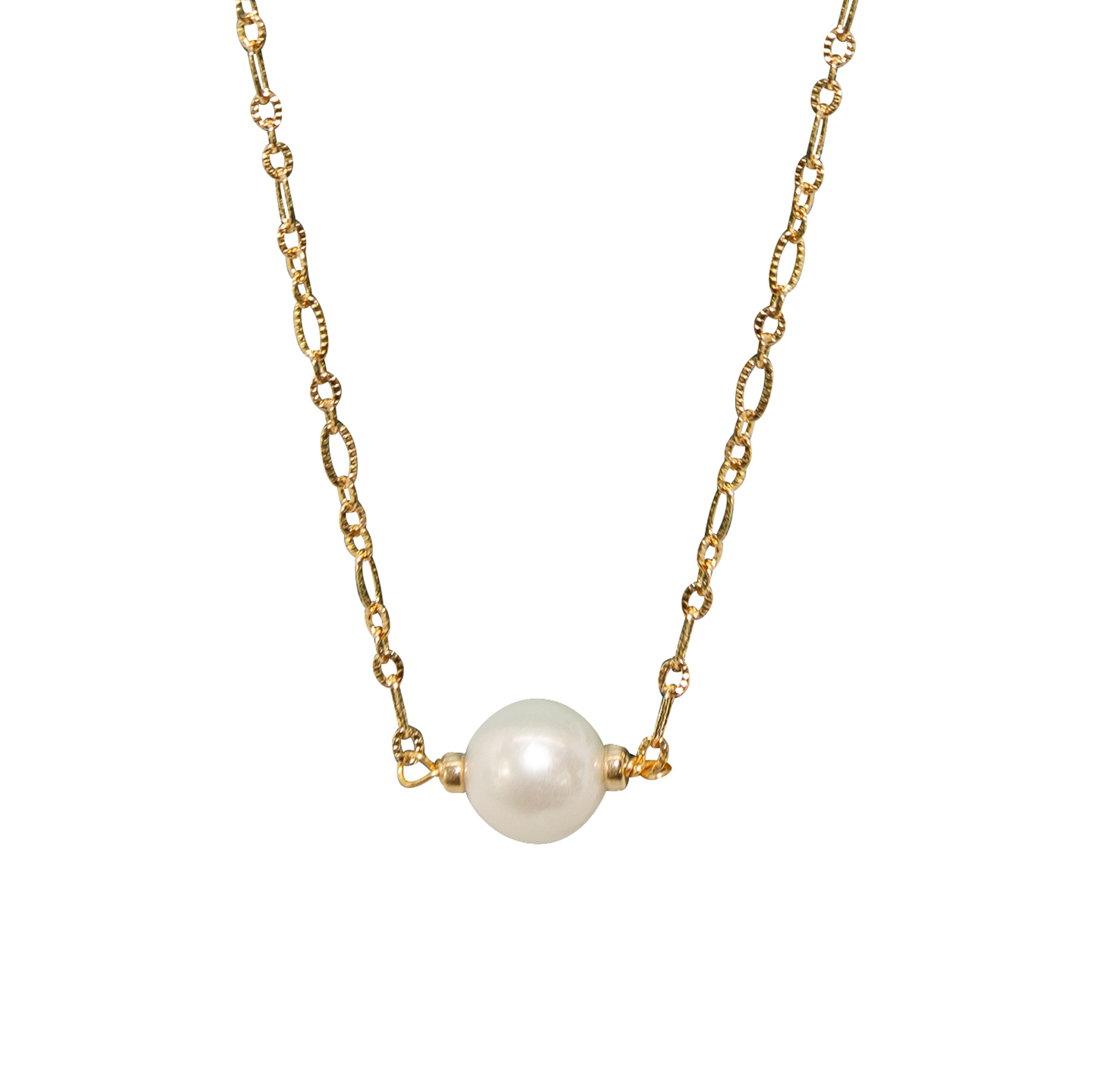 9mm Golden Link Pearl Necklace for Women - Elegant Cultured Freshwater Pearls Jewelry Gift for Wedding, Anniversary & Special Occasions