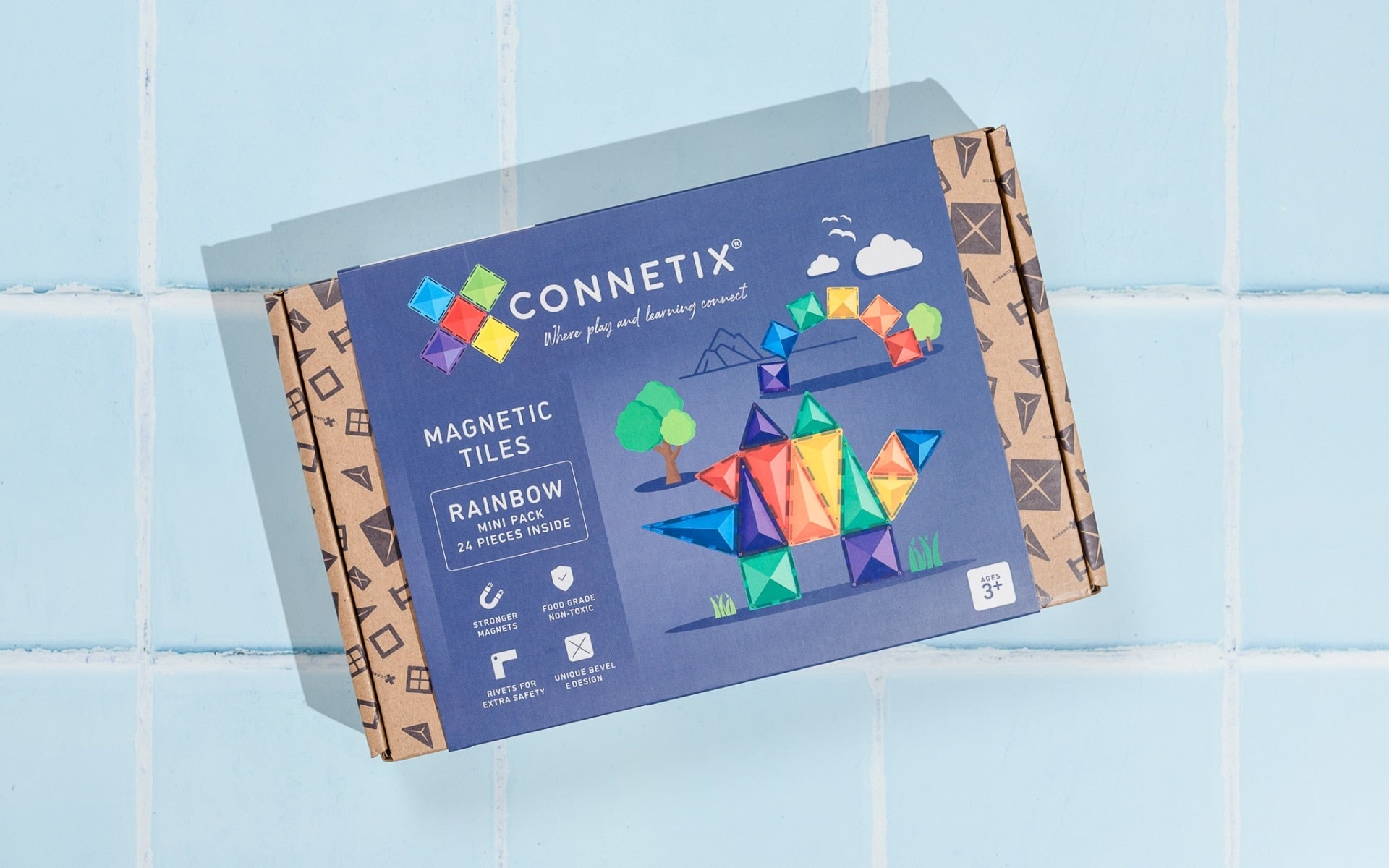Connetix Magnetic Tiles Rainbow Mini 24 Piece Set - STEM Educational Building Toys for Kids, Perfect for Preschool Learning & Creative Play at Home or Classroom