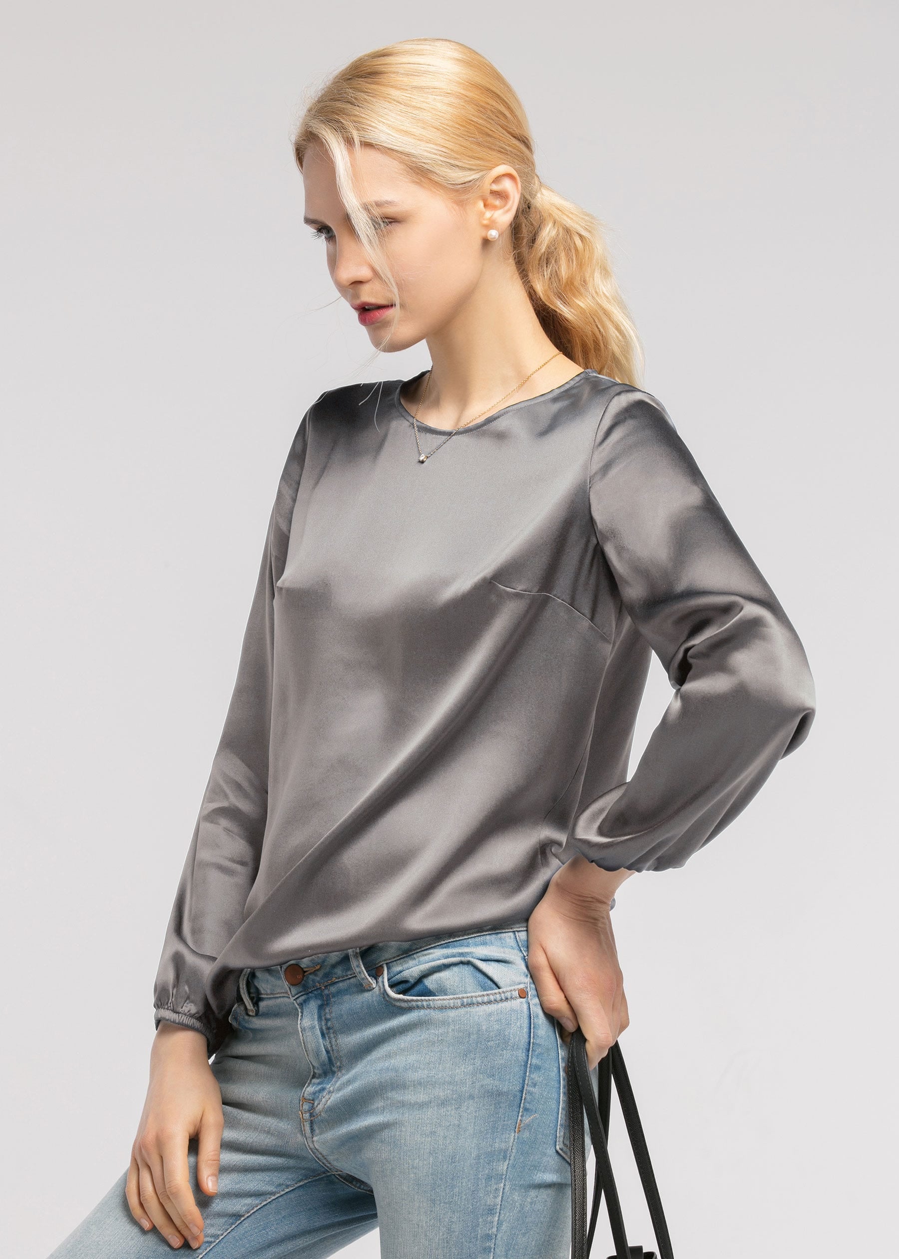 Elegant Round Neck Silk Blouse for Women - Soft & Breathable Luxury Top for Office, Party & Evening Wear