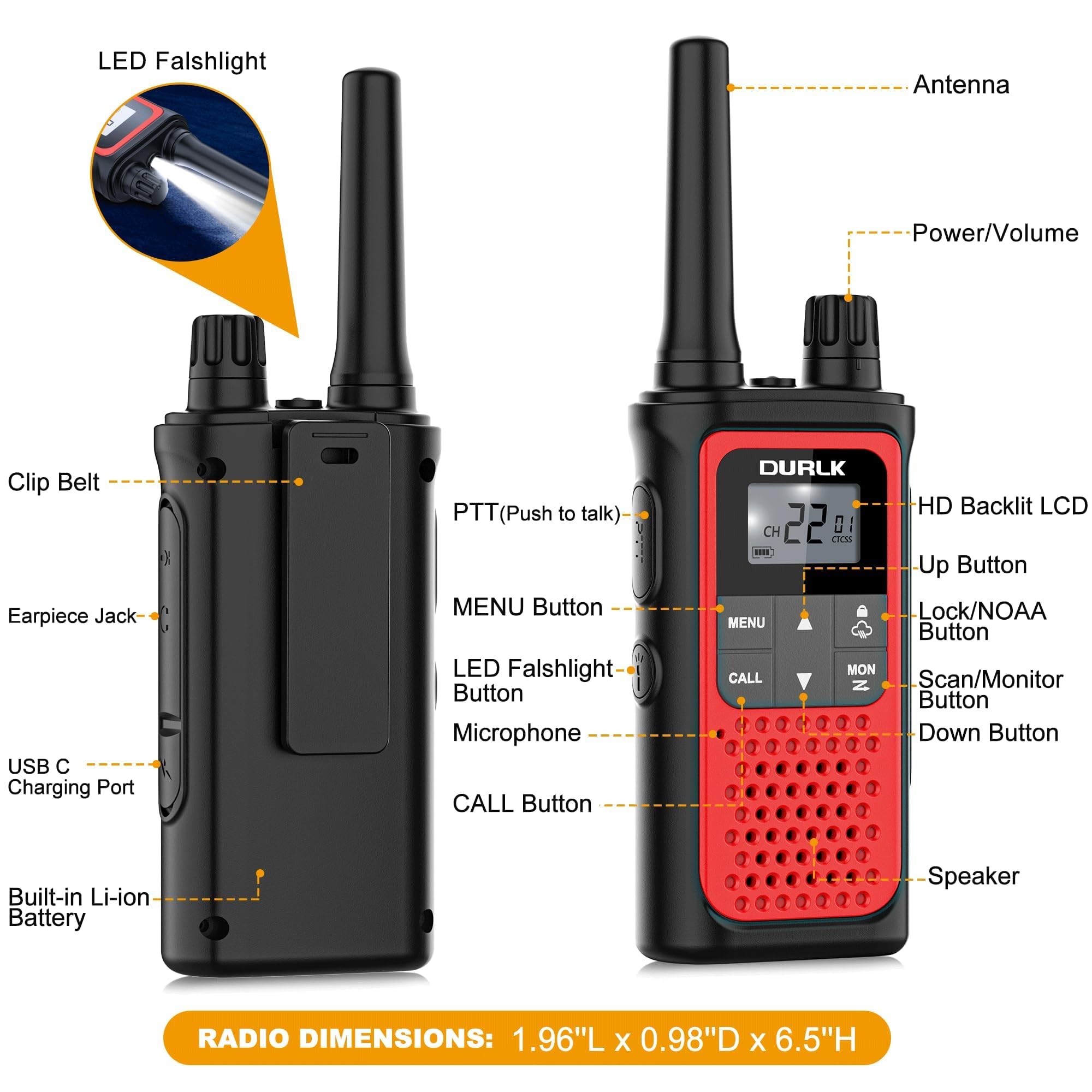 Rechargeable Long Range Walkie Talkies for Adults - 3 Pack Two Way Radios with NOAA Weather Alert, 22 FRS Channels, 1800mAh Li-ion Battery & USB-C Charging - Perfect for Hiking, Camping, Cruises, and Outdoor Adventures