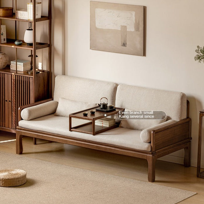 Premium Black Walnut & Oak Solid Wood Convertible Sofa Bed - Modern Dual Use Design for Living Room, Guest Room & Small Spaces