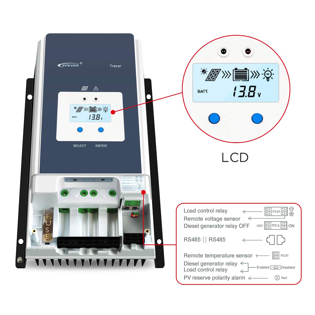 EPEVER 60A MPPT Solar Charge Controller 12V/24V/36V/48V Auto, Max 150V PV Input, Negative Ground, with MT50 Remote Meter, RTS Temperature Sensor & RS485 PC Cable – Ideal for Off-Grid Solar Systems, RVs, Boats, and Home Energy Storage