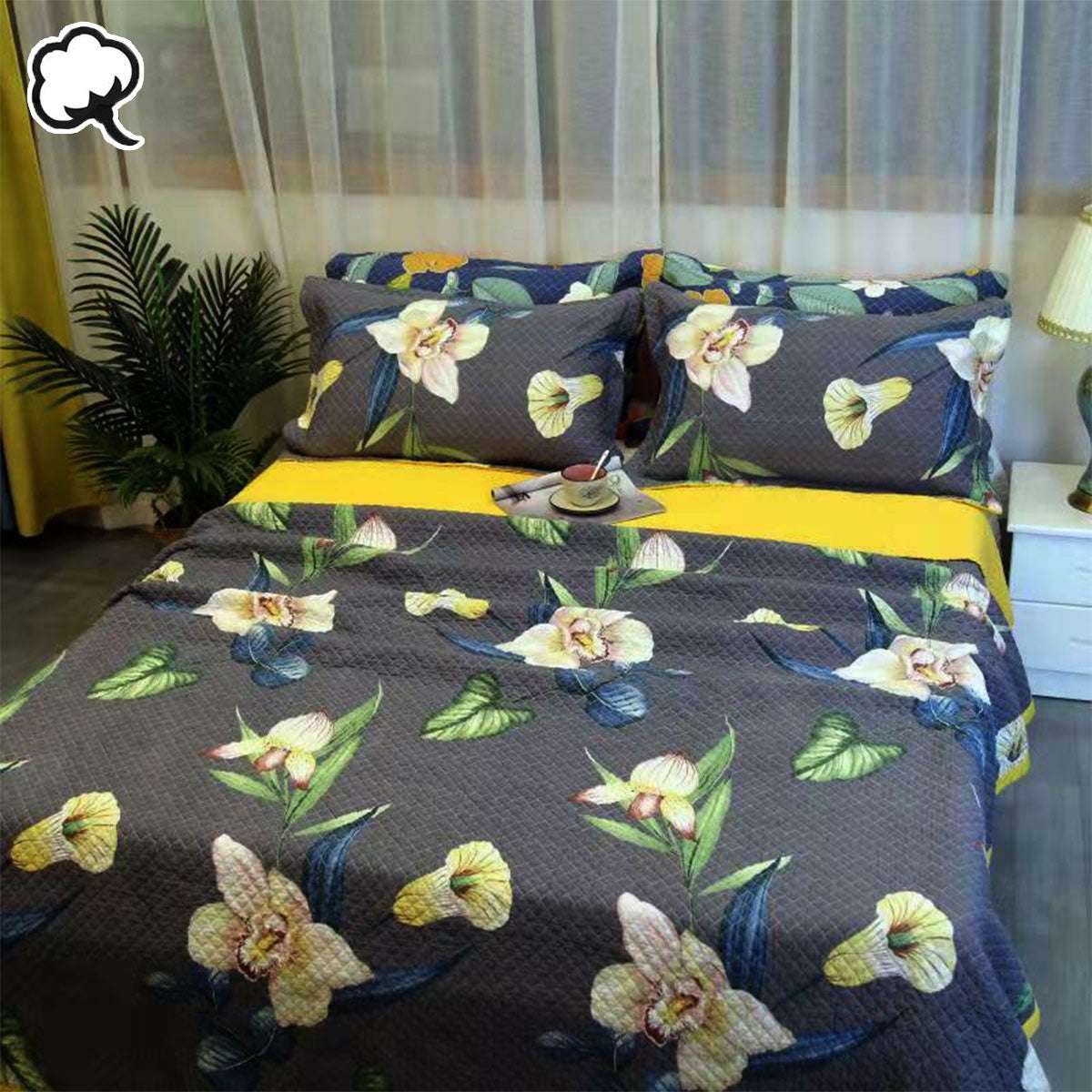 100% Cotton Embroidered Orchid Queen Coverlet Set - Soft & Breathable Bedding for All Seasons | Perfect for Master Bedroom, Guest Room, or Dorm Decor