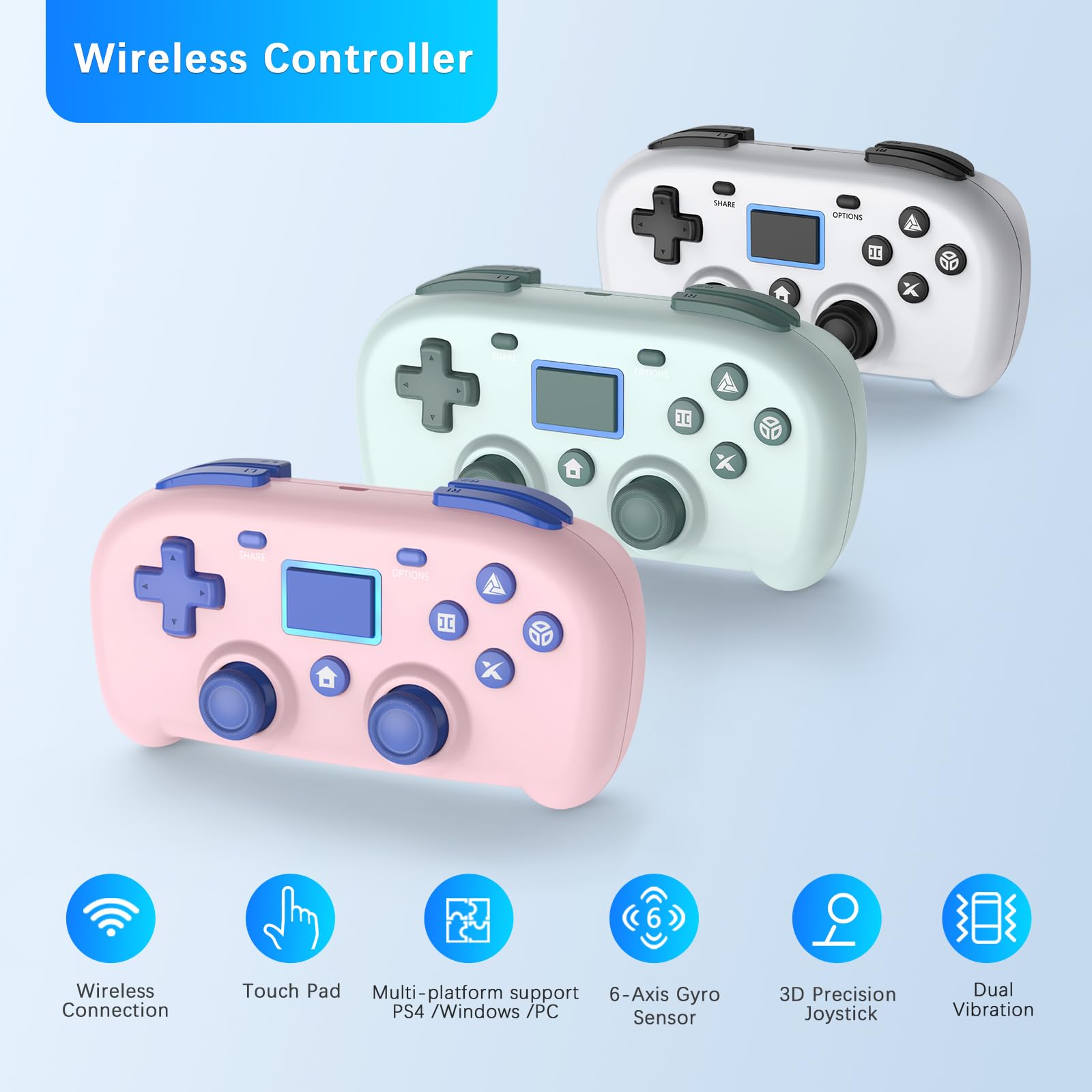Wireless PS4 Controller, Mini Gamepad Compatible with PlayStation 4 & PC Windows 10/8/7 - Dual Vibration, 6-Axis Motion Sensor, Audio Support (Pink) - Perfect for Gaming, Streaming & Casual Play