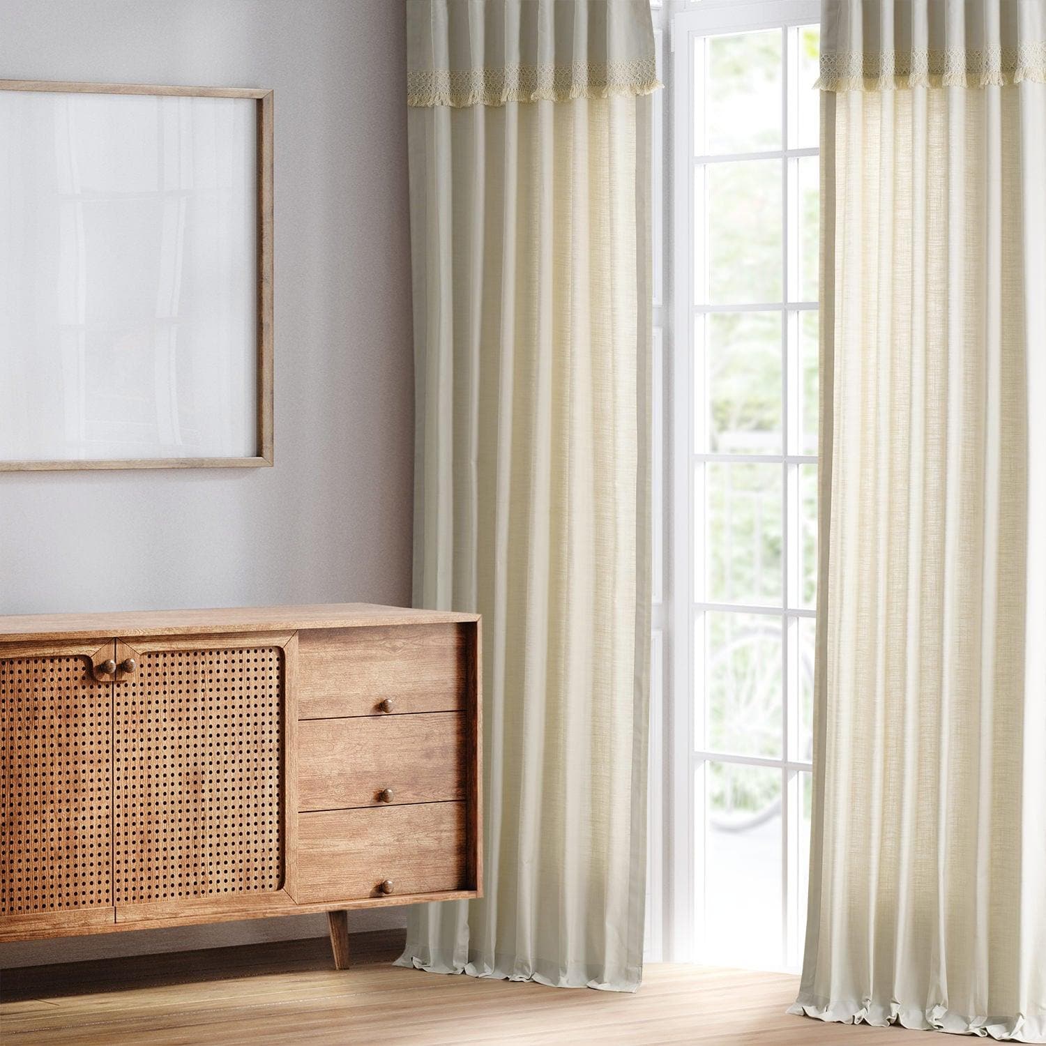 Sayville Modern Hampton Textured Cotton Curtains with Border - Elegant Window Treatment for Living Room, Bedroom & Home Decor