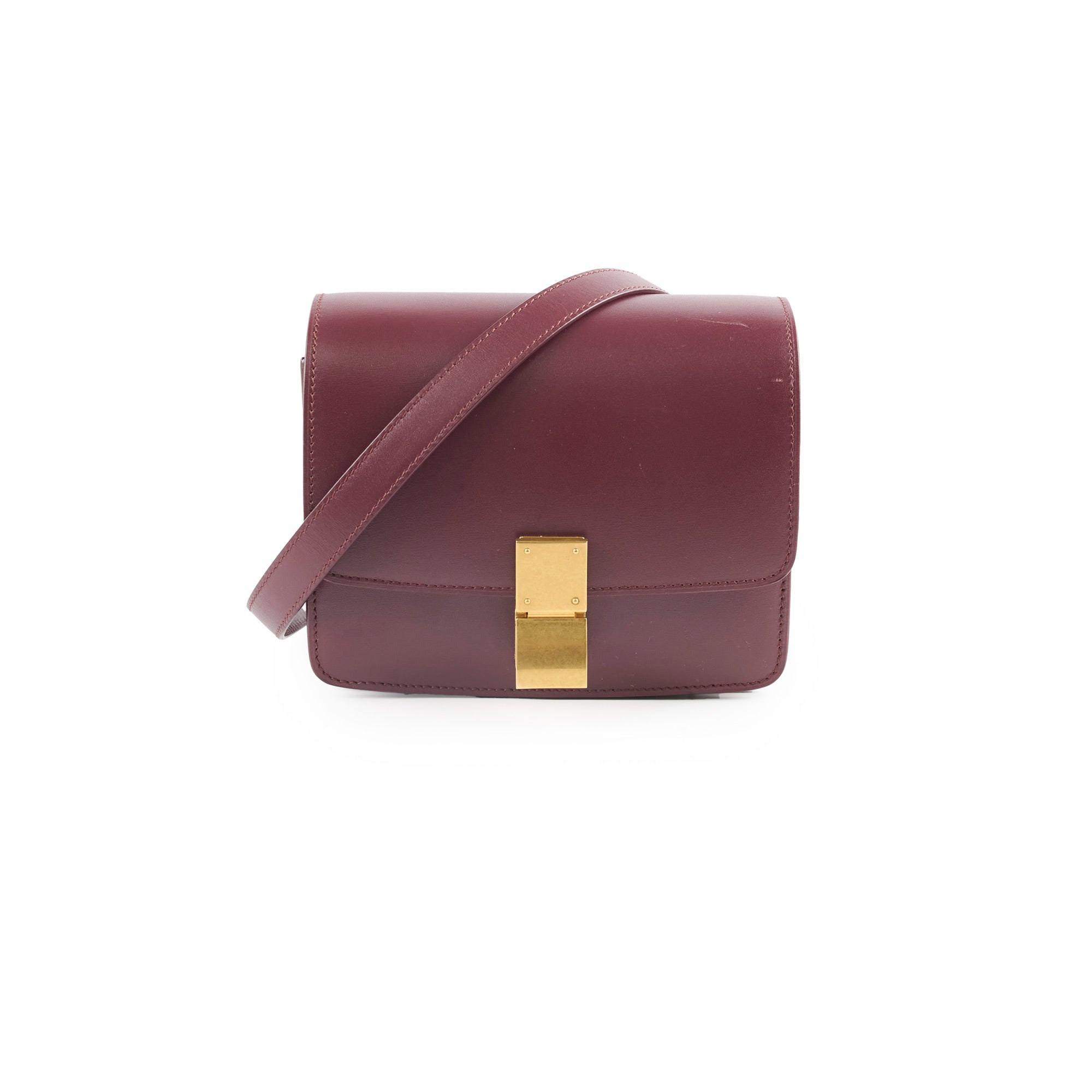 Celine Mini Box Bag in Burgundy Leather - Elegant Crossbody Purse for Women | Perfect for Work, Travel & Evening Events