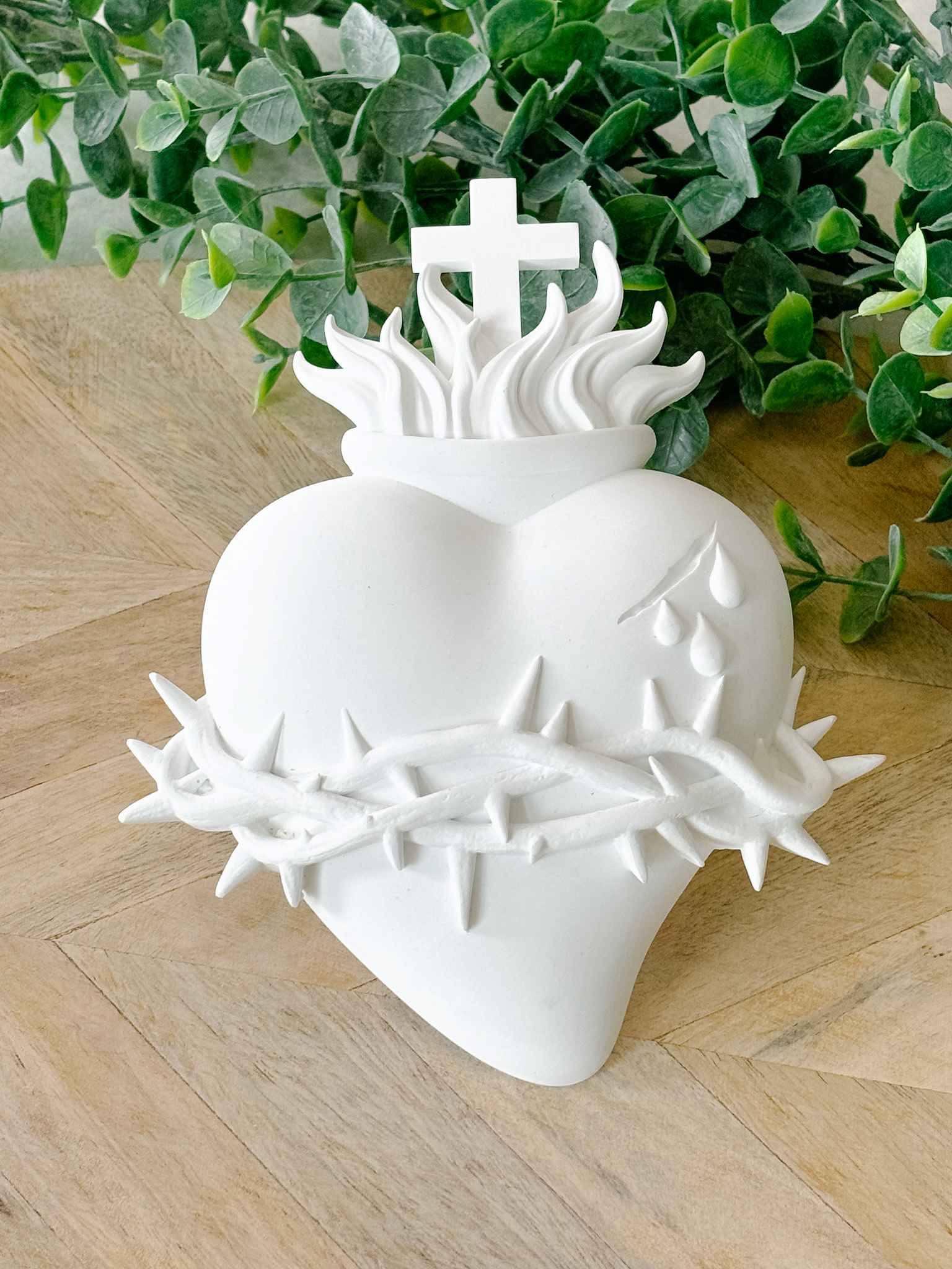 Hearts of the Holy Family - White Religious Wall Art for Home Decor & Church - Perfect for Christian Gifts, Bedroom & Prayer Room Inspiration