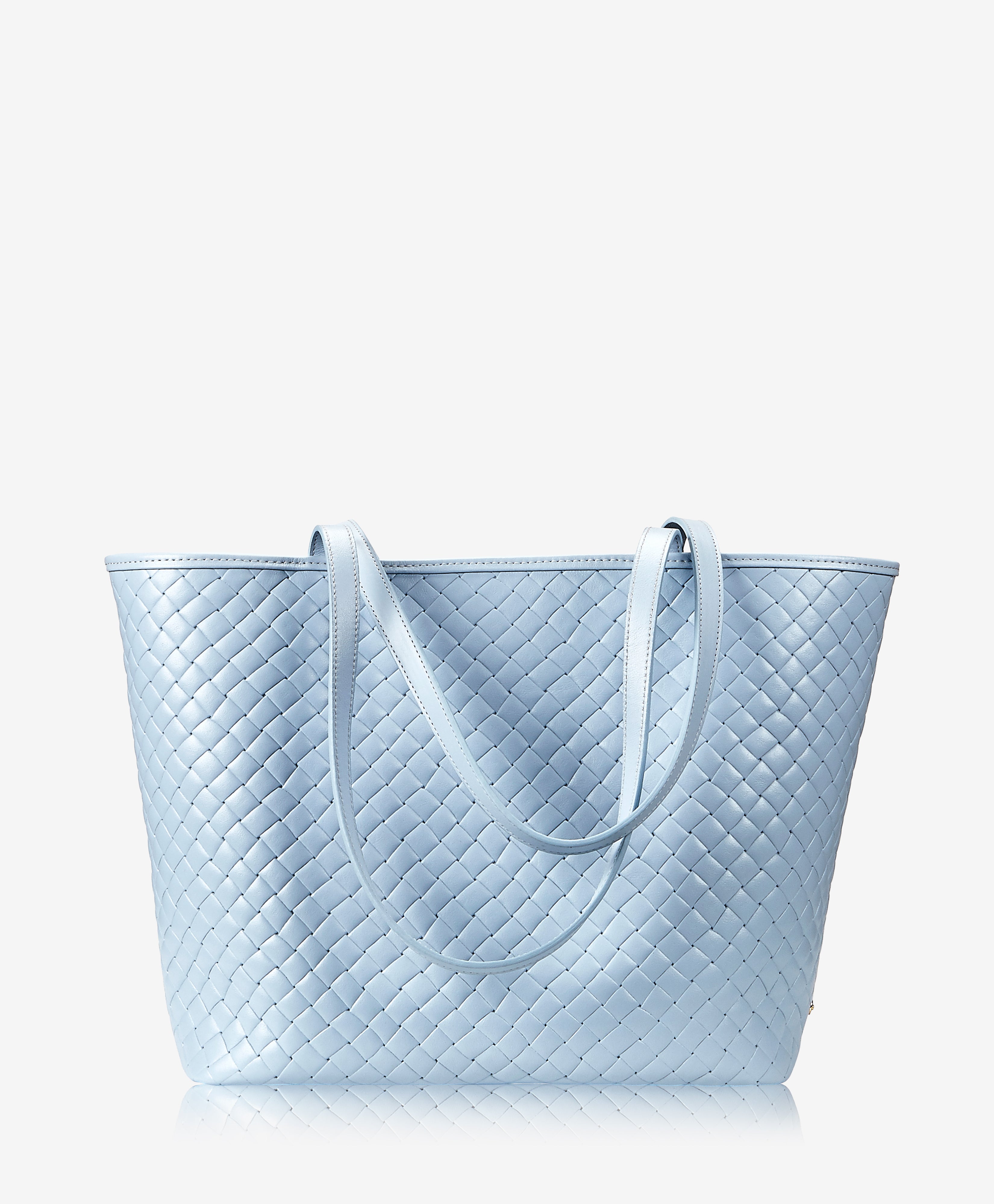 Isla Tote Bag Light Blue | Genuine Italian Leather with Embossed Woven Design | Perfect for Work, Travel & Everyday Use
