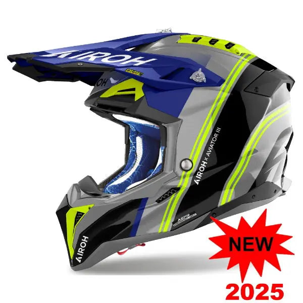 Airoh Aviator 3 Hima Gloss Blue Motorcycle Helmet - DOT & ECE Certified for Street & Adventure Riding - Lightweight & Comfortable for Long-Distance Tours