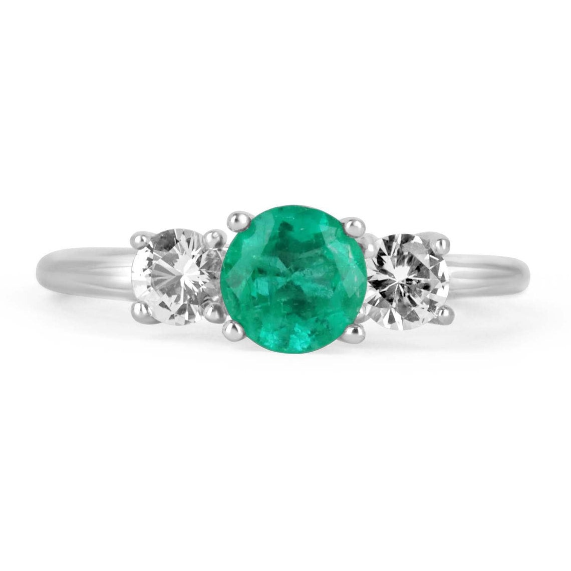 1.14tcw Classic Round Emerald & Diamond 3 Stone Engagement Ring in 14K Gold - Perfect for Proposals, Anniversaries & Bridal Jewelry