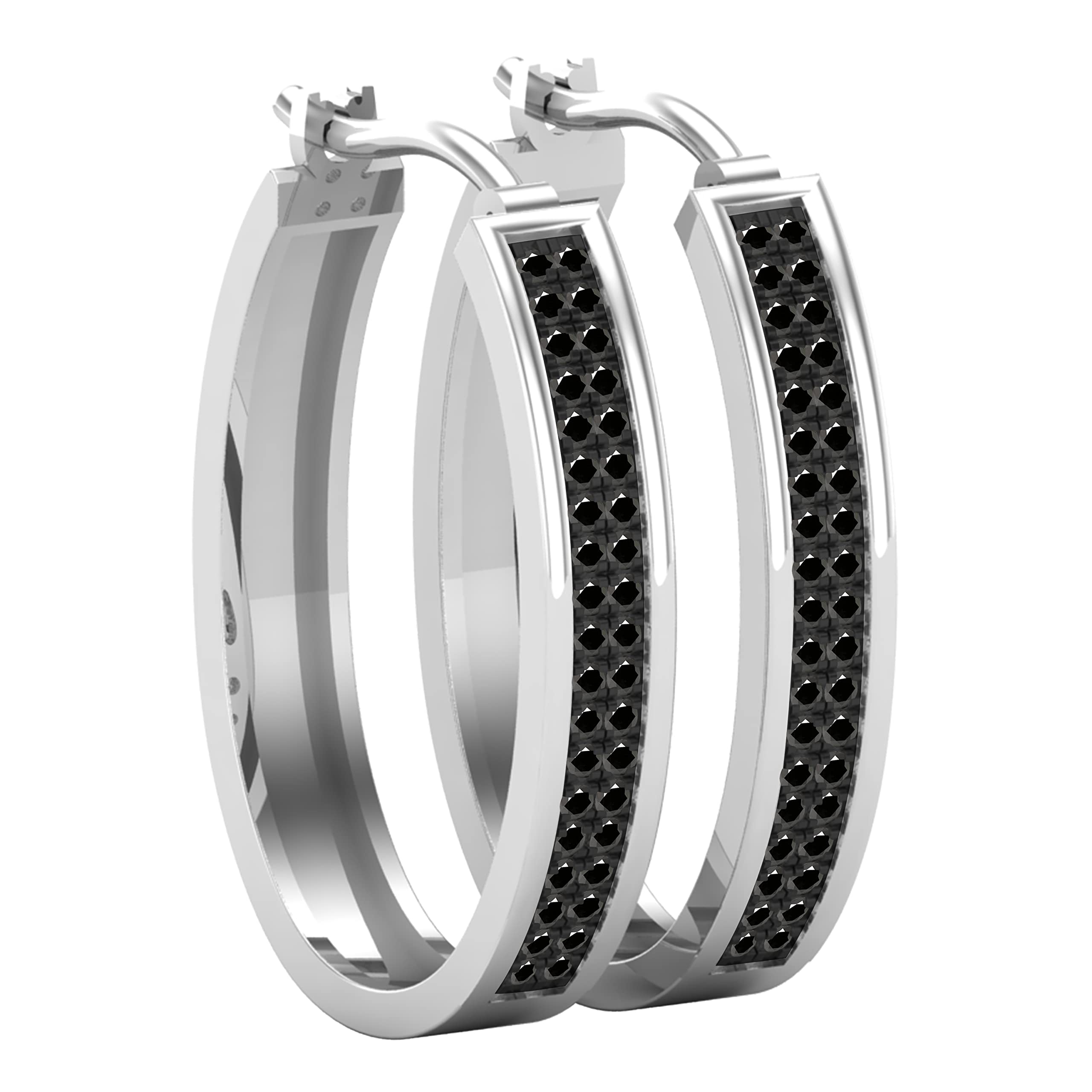 Dazzlingrock 0.54 Carat Round Diamond Oval Hoop Earrings for Women - 925 Sterling Silver Two-Line Design | Perfect for Weddings, Parties & Special Occasions