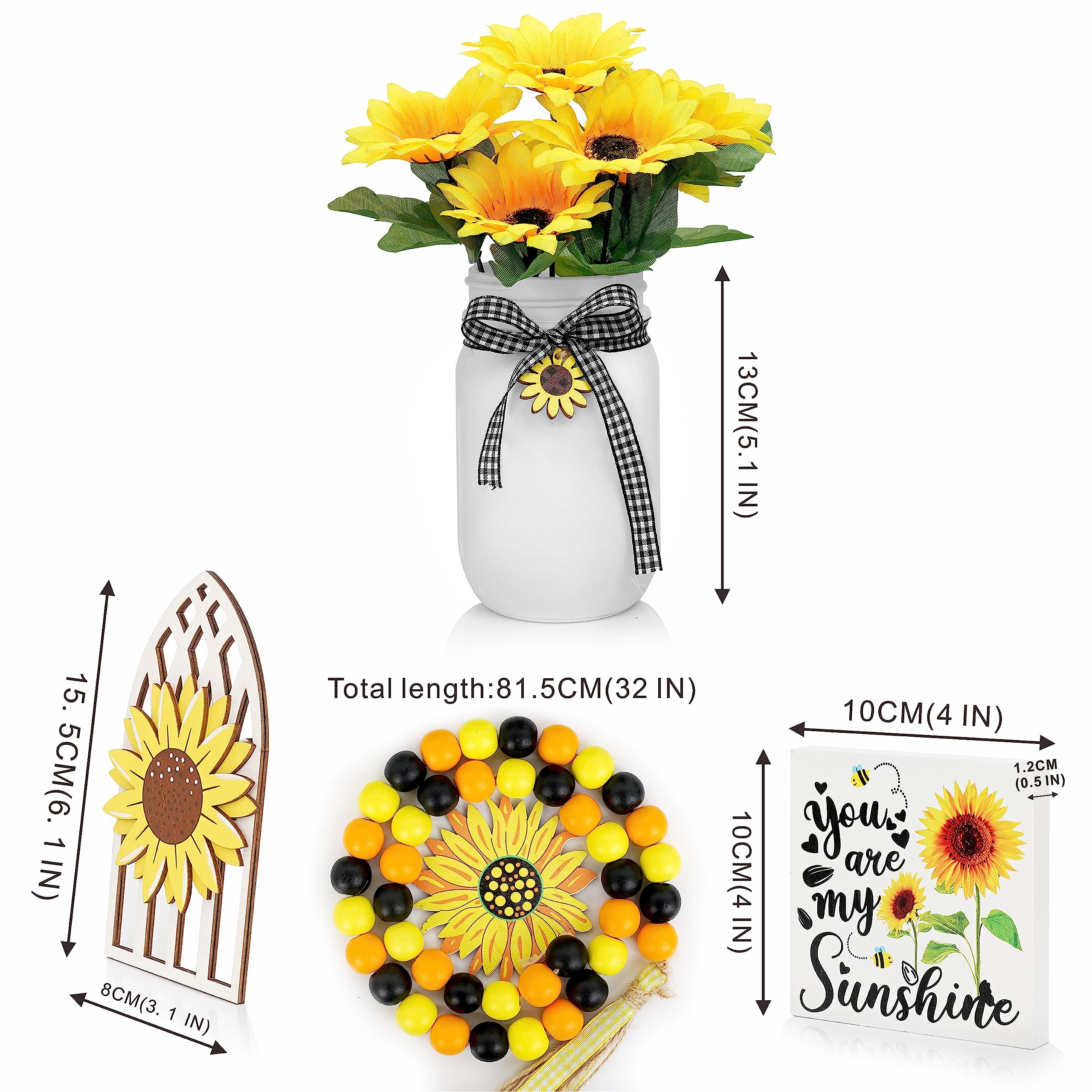 Sunflower Decor for Kitchen & Home - Rustic Farmhouse Mason Jar Centerpiece, Summer Tier Tray Decorations | Perfect for Farmhouse Style Kitchens, Dining Tables & Seasonal Home Decor