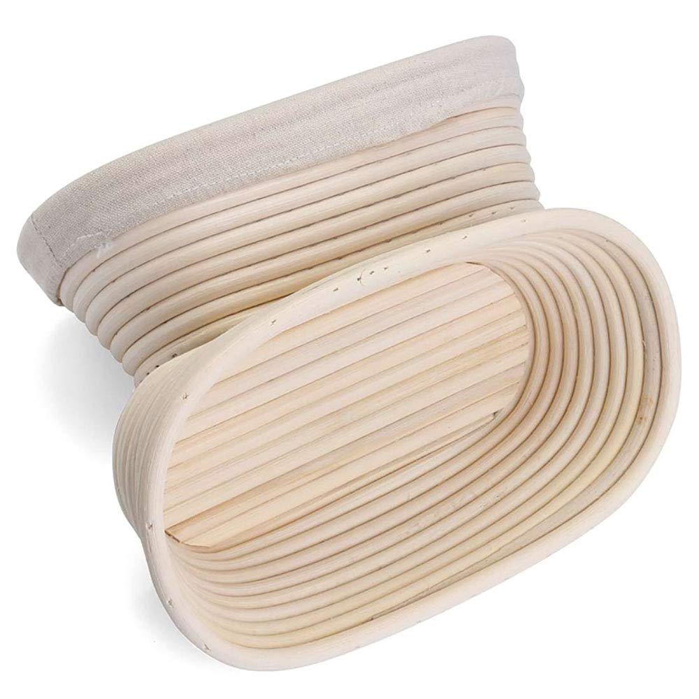 Handmade Oval & Round Rattan Bread Proofing Basket - Dough Banneton Brotform for Sourdough Fermentation - Natural Kitchen Baking Tool (28x14x8cm) - Perfect for Artisan Bread Making, Home Baking & Gift Giving