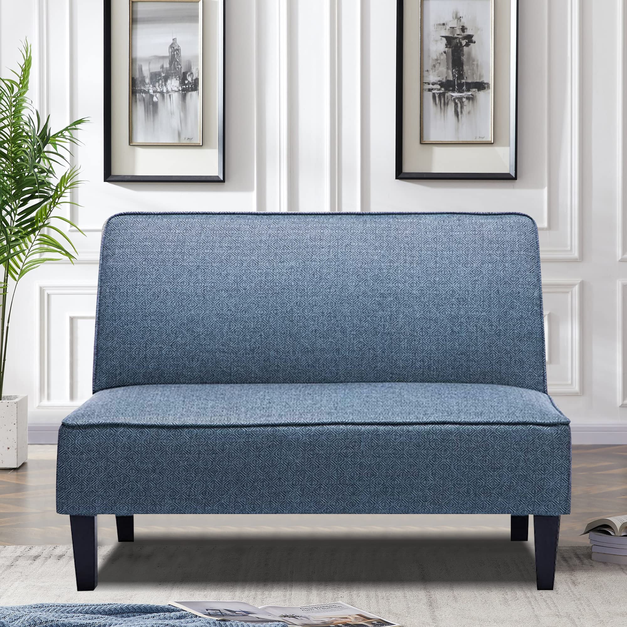 Yongqiang Upholstered Armless Loveseat Settee - Modern Small Sofa Couch with Pattern Fabric for Living Room, Bedroom & Dining Room | Perfect for Small Spaces, Reading Nooks & Cozy Seating