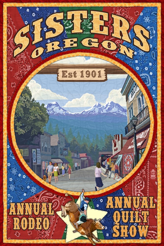 Oregon Sisters Town Scene Quilt Design - 24x36 Gallery Quality Metal Wall Art, Aluminum Home Decor for Living Room, Bedroom & Office