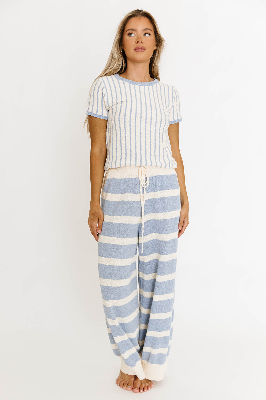 Zelie Relaxed Sweater Set - Soft Blue & Ivory Knit Outfit for Women | Cozy Loungewear & Casual Wear for Fall & Winter