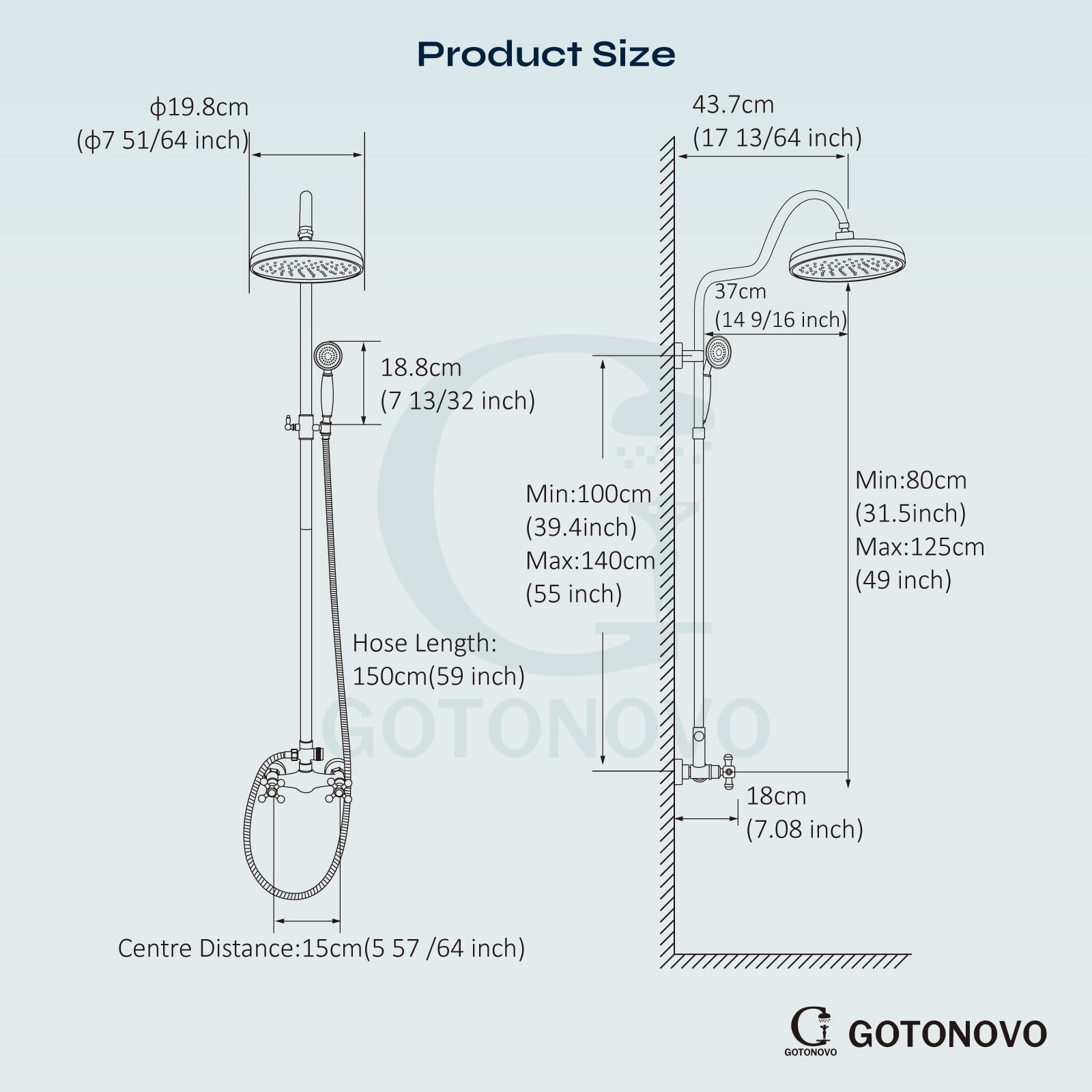 Gotonovo Luxury 8-Inch Wall Mount Exposed Shower System - Oil Rubbed Bronze Rainfall Shower Head with Handheld Spray & Cross Double Handle Faucet, Adjustable Arc Rod for Modern Bathroom Remodel | Perfect for Master Bath, Spa-Like Shower Experience