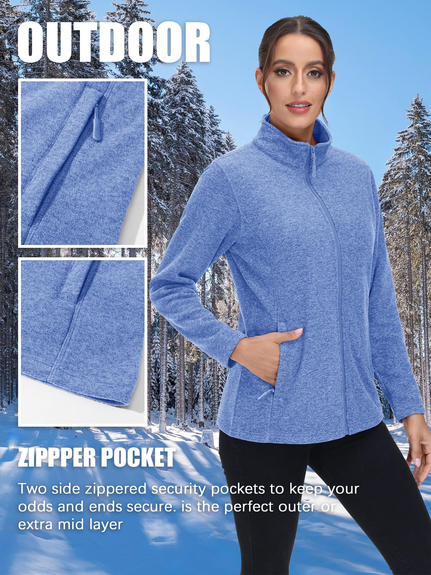 TACVASEN Women's Lightweight Full Zip Fleece Jacket - Winter Warm Coat with 2 Zipper Pockets for Outdoor Hiking, Camping & Casual Wear