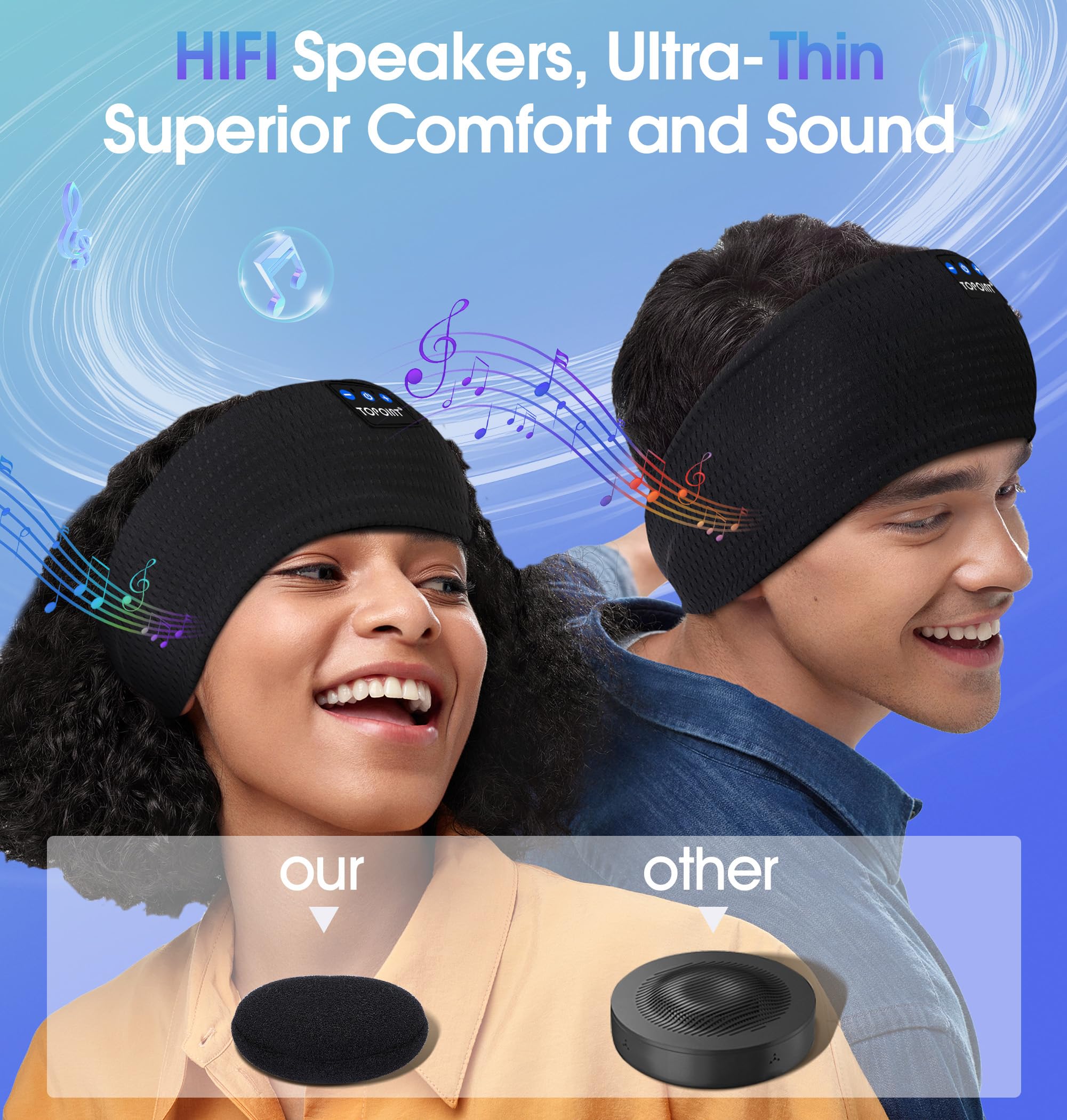 Topoint Bluetooth 5.4 Sleep Headphones Headband - Wireless Sports Headband with Built-in Earphones for Women & Men, USB-C Charging - Perfect for Yoga, Jogging, Workout, Meditation, Air Travel & Insomnia Relief