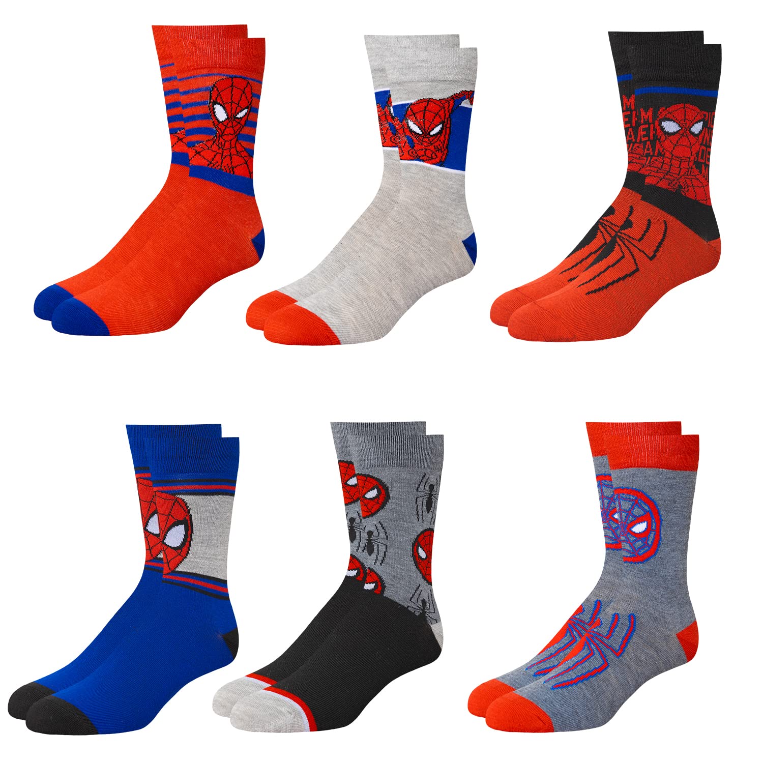 Marvel Spiderman Socks 6-Pack for Men & Boys - Breathable Athletic Socks for Sports, Running & Daily Wear - Official Marvel Superhero Collection