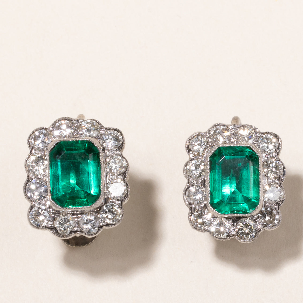 Platinum Synthetic Emerald and Diamond Stud Earrings | 3.28ctw Emerald, 1.33ctw Diamonds | 1.2x1.3cm Elegant Jewelry for Women | Perfect for Weddings, Anniversaries & Special Occasions