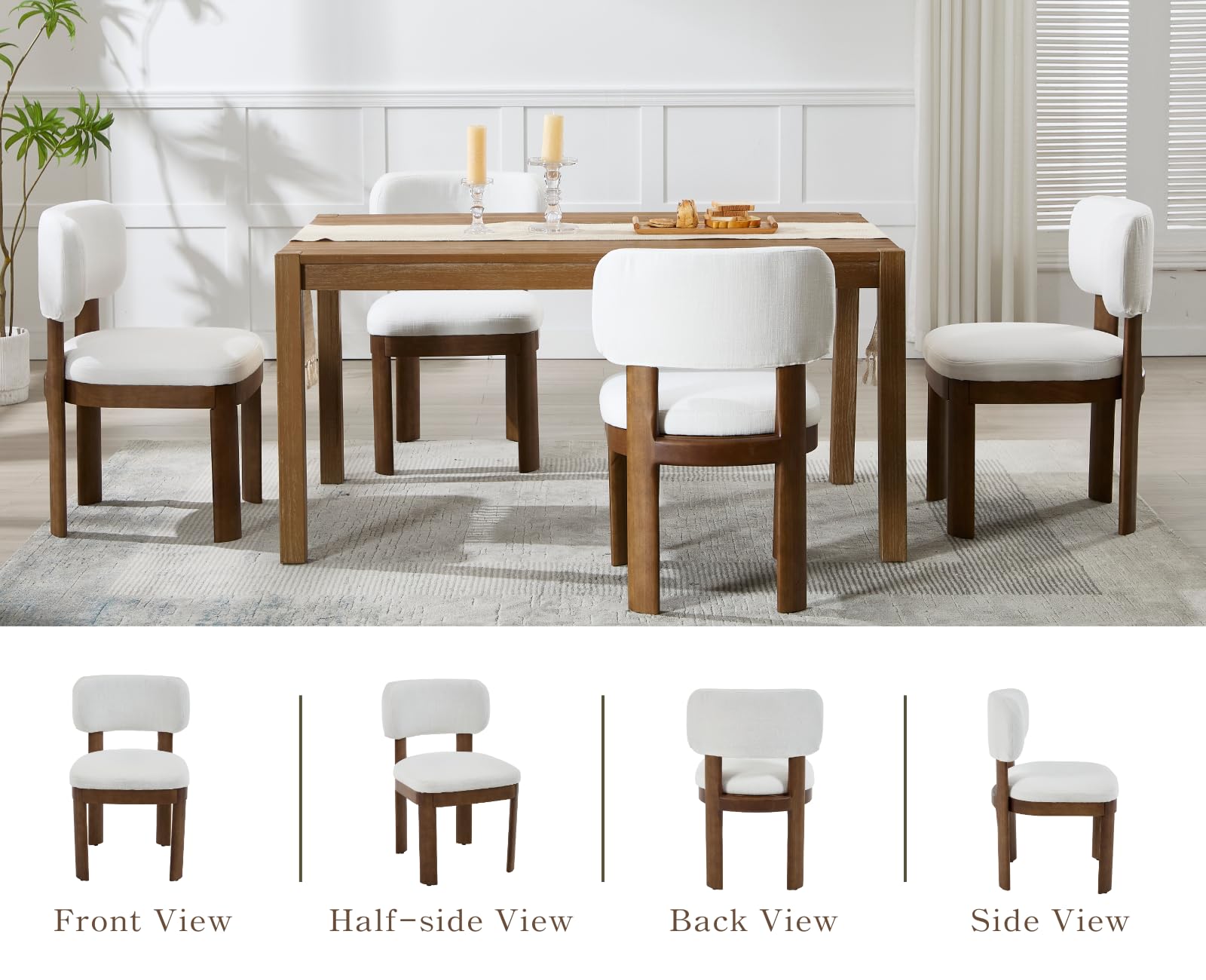 Beige Upholstered Dining Chairs Set of 2 - Mid Century Modern Wooden Kitchen Chairs with Linen Fabric, Farmhouse Style Armless Accent Chairs for Dining Room, Living Room & Home Decor - Perfect for Small Spaces and Cozy Gatherings