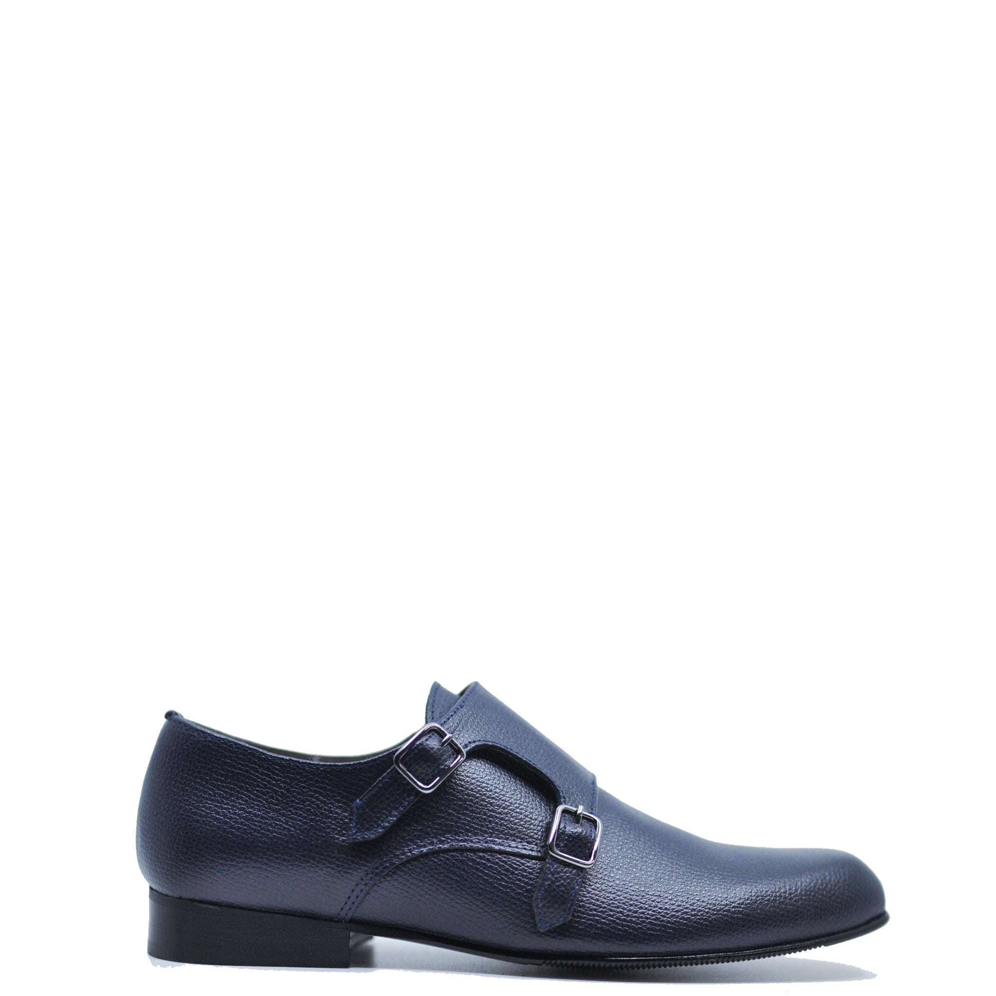 Premium Navy Grain Leather Double Monk Strap Dress Shoes for Men - Classic Formal & Business Attire for Office, Weddings & Special Occasions