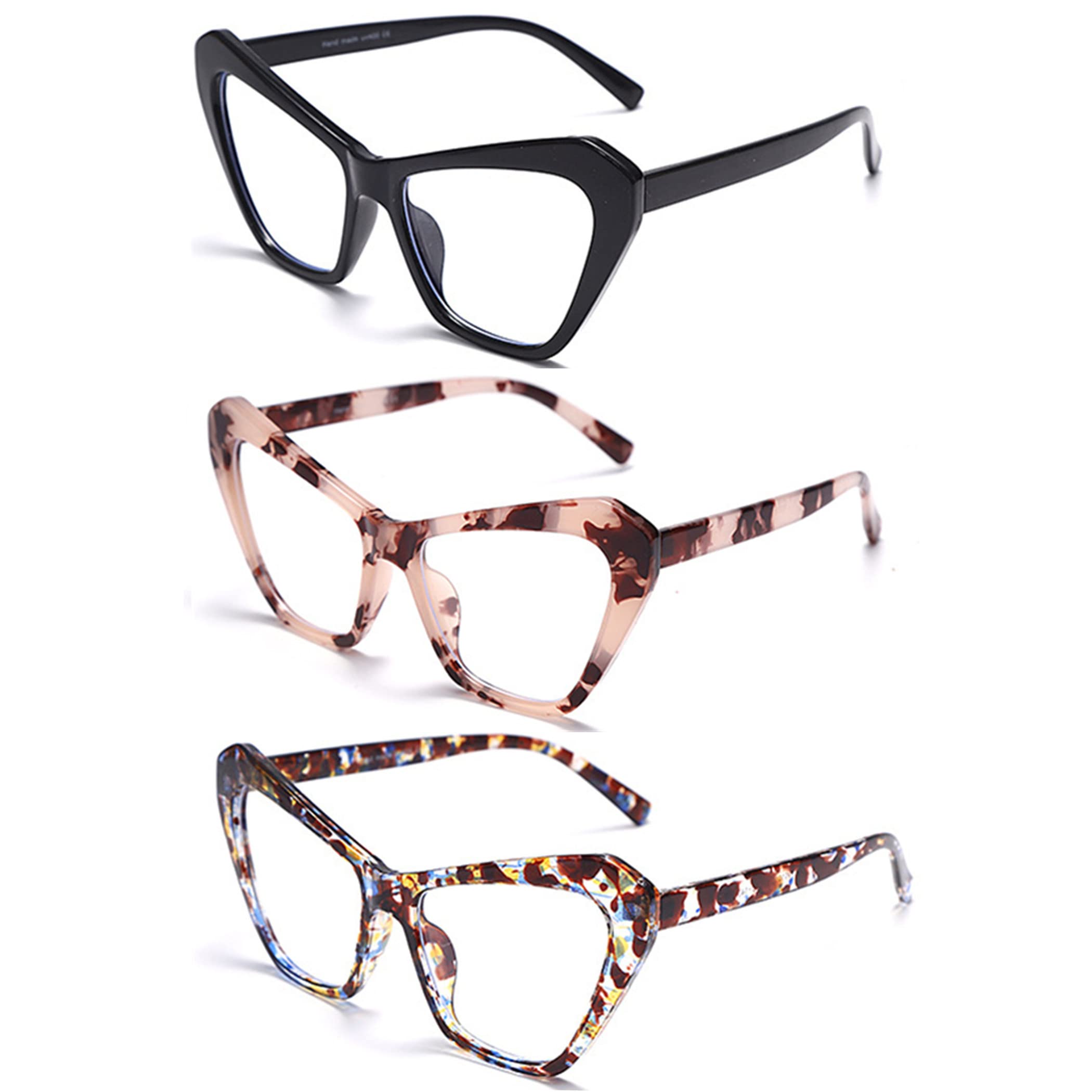 3 Pack Trendy Cat Eye Blue Light Blocking Reading Glasses for Women - Oversized Computer Readers for Work, Screen Time & Fashion Accessories