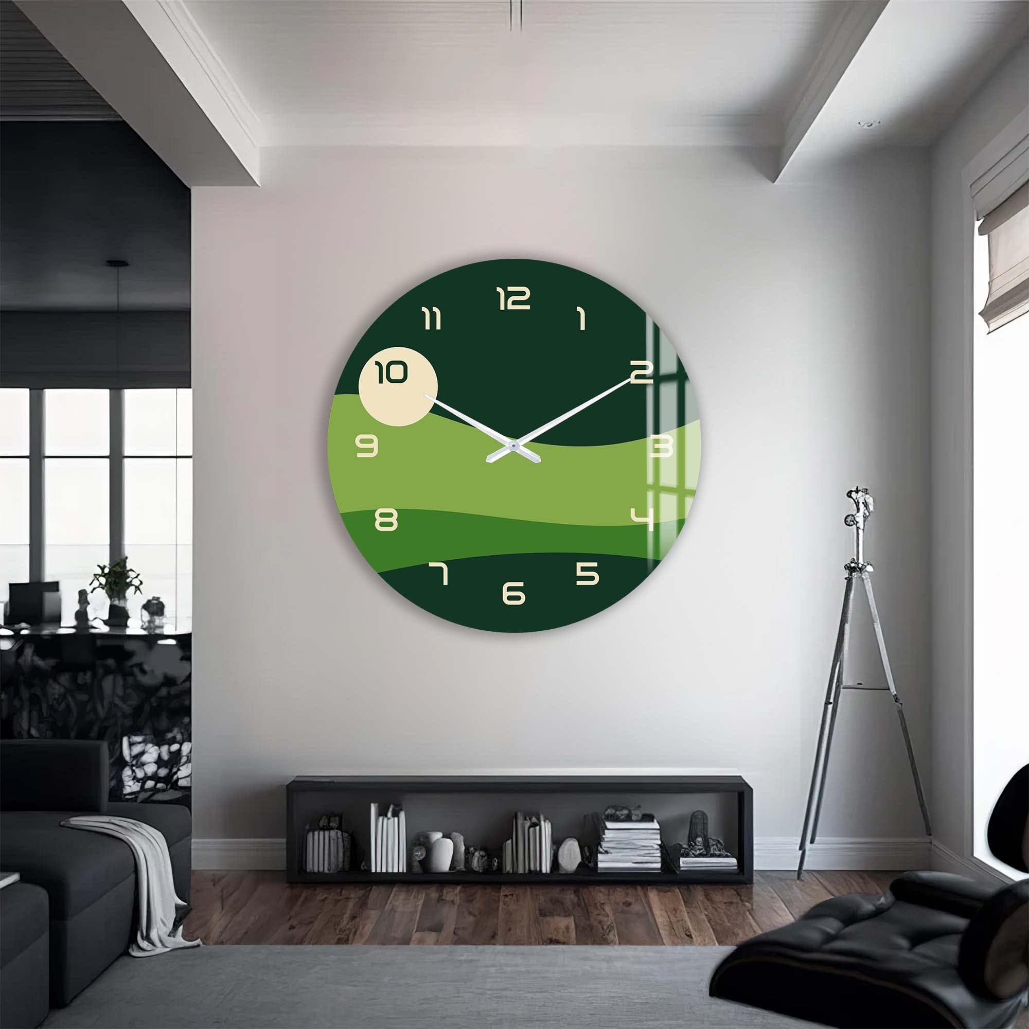 Stylish Green Layers Glass Wall Clock - Modern Home & Office Decor - Perfect for Living Room, Bedroom, Kitchen