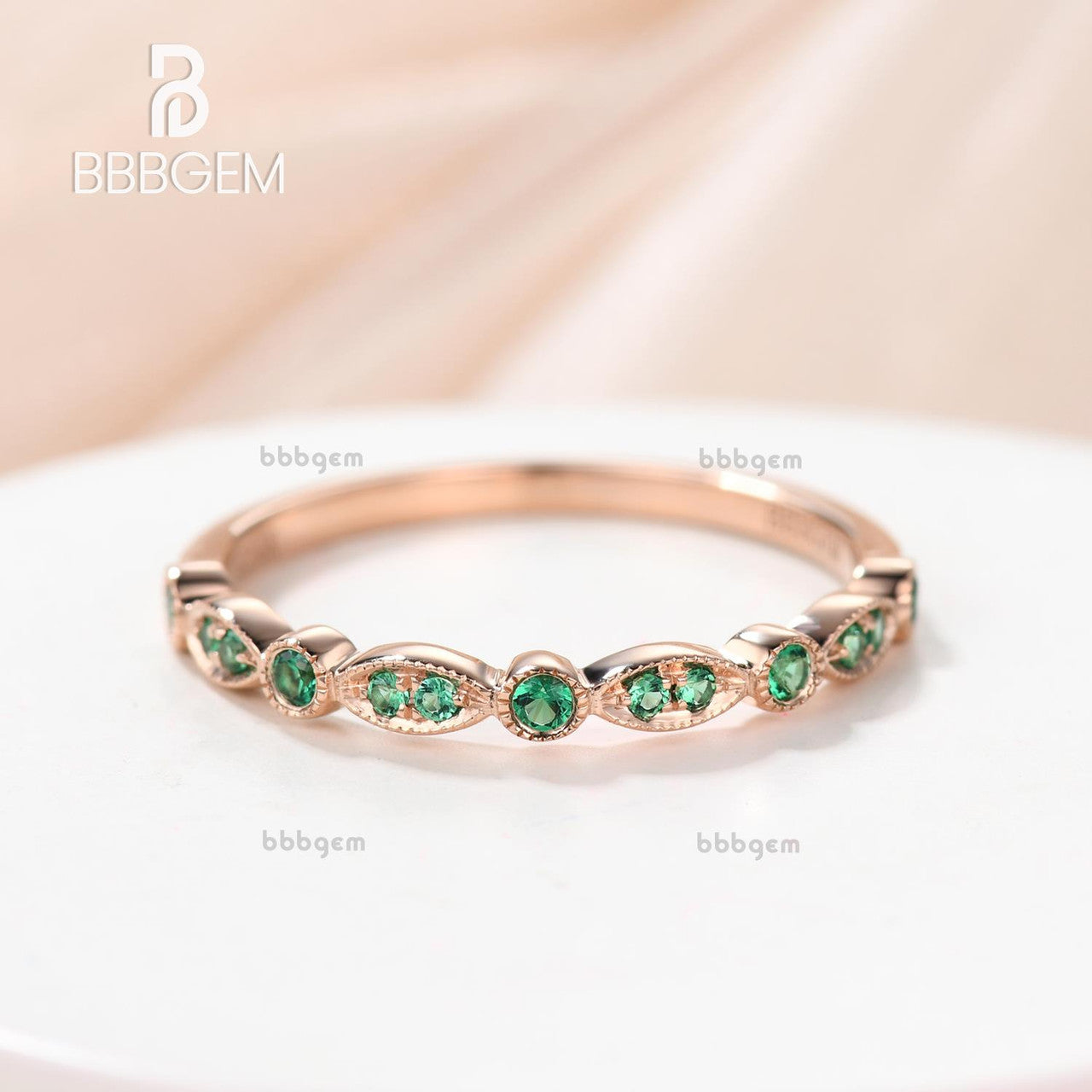 Exquisite Marquise & Round Alexandrite Diamond Wedding Ring - 14K Rose Gold Milgrain Half Eternity Band for Women | Perfect Anniversary Gift, Engagement Ring & Bridal Jewelry for Special Occasions