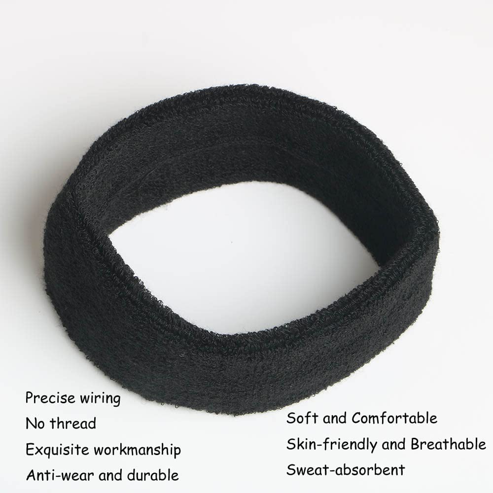12 Pack Cotton Sweatband Headbands - Stretchy Elastic Terry Cloth Sports Head Wraps for Yoga, Workout, Fitness & Basketball | Sweat Absorbing Hair Bands for Women & Men | Perfect for Gym, Running, Tennis & Dance