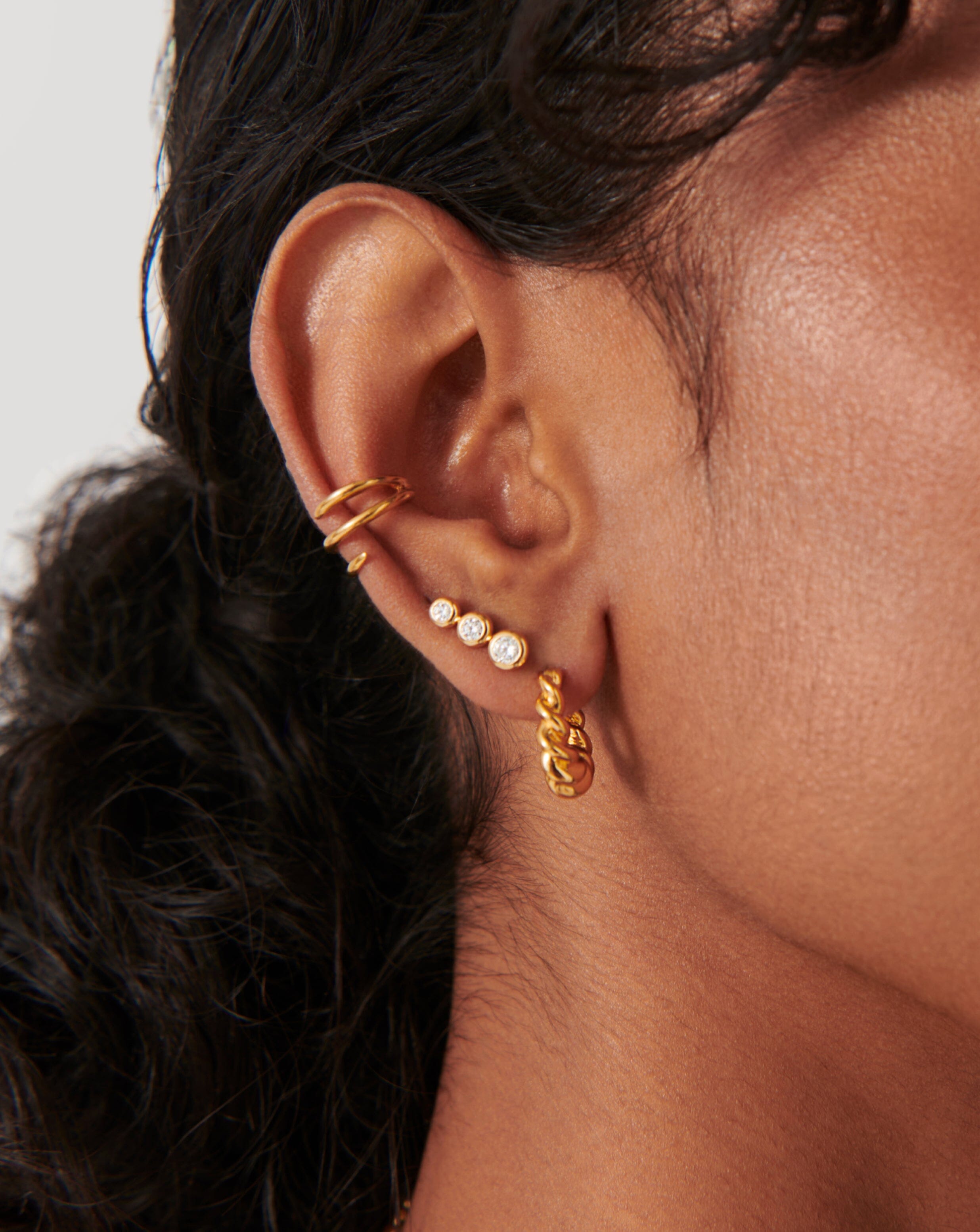 18k Gold Vermeil Triple Stone Stud Earrings with Cubic Zirconia - Elegant Jewelry for Women, Perfect for Parties, Weddings & Everyday Wear