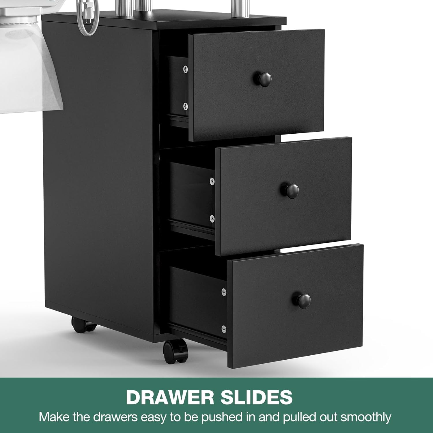Professional Manicure Table with Glass Top - Electric Downdraft Ventilation, Wrist Cushion, Lockable Wheels & Storage Drawers - Perfect for Nail Salons, Home Studios & Mobile Nail Technicians (Black-Glass Design)
