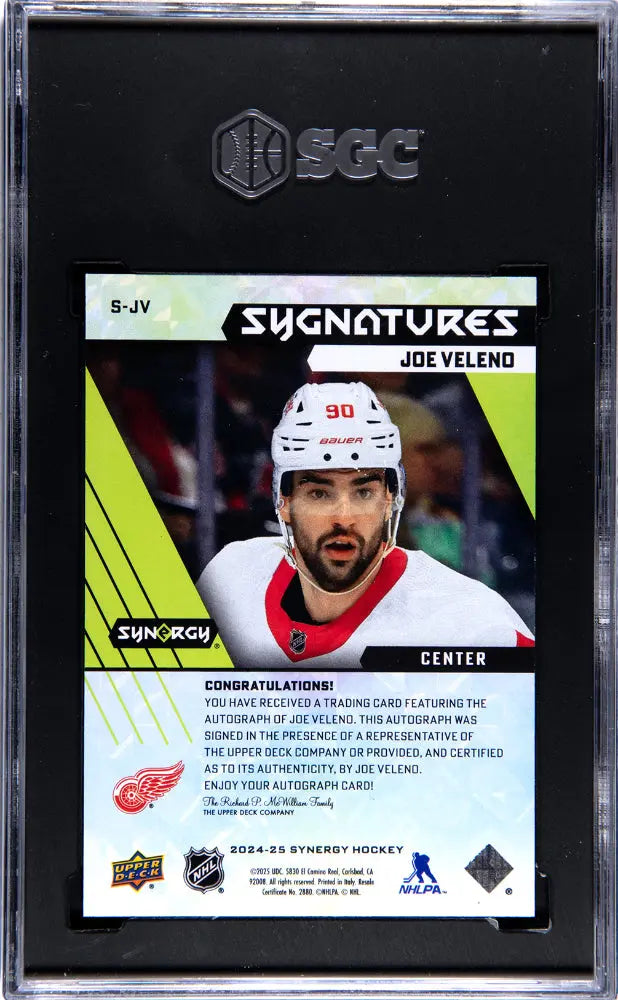 2024 Upper Deck Synergy Joe Veleno Autographed Hockey Card SGC 9 Mint - NHL Collectible for Fans & Investors - Perfect for Display, Trading, and Memorabilia Collections