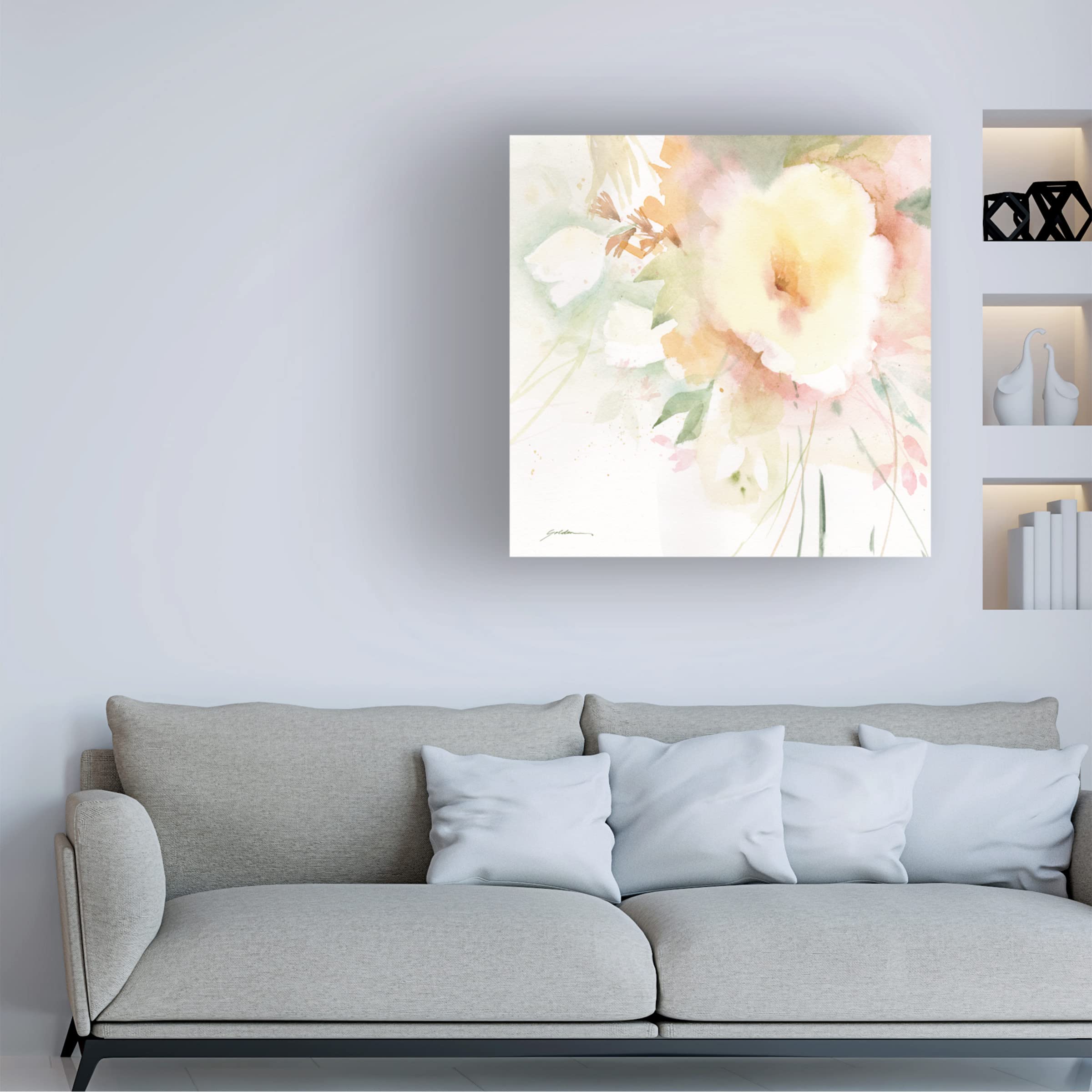 Sheila Golden 'Yellow Blush' Floral Canvas Wall Art - Handmade Modern Home Decor for Living Room, Bedroom & Office